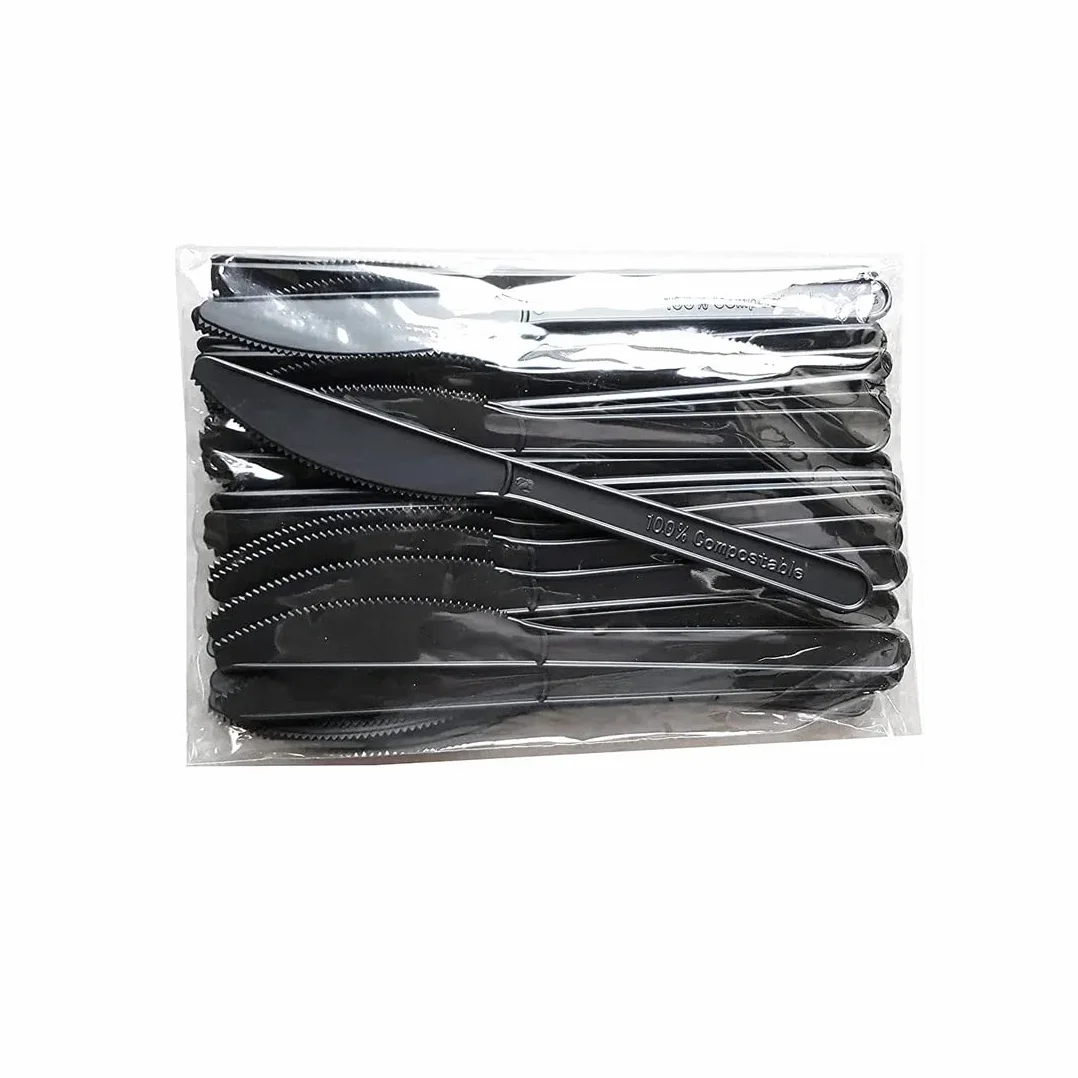 Coltelli NERI Usa e Getta 18cm - Posate Monouso Biodegradabili Compostabili in Mater-Bi - Ecologici - Confezione 100 Pezzi