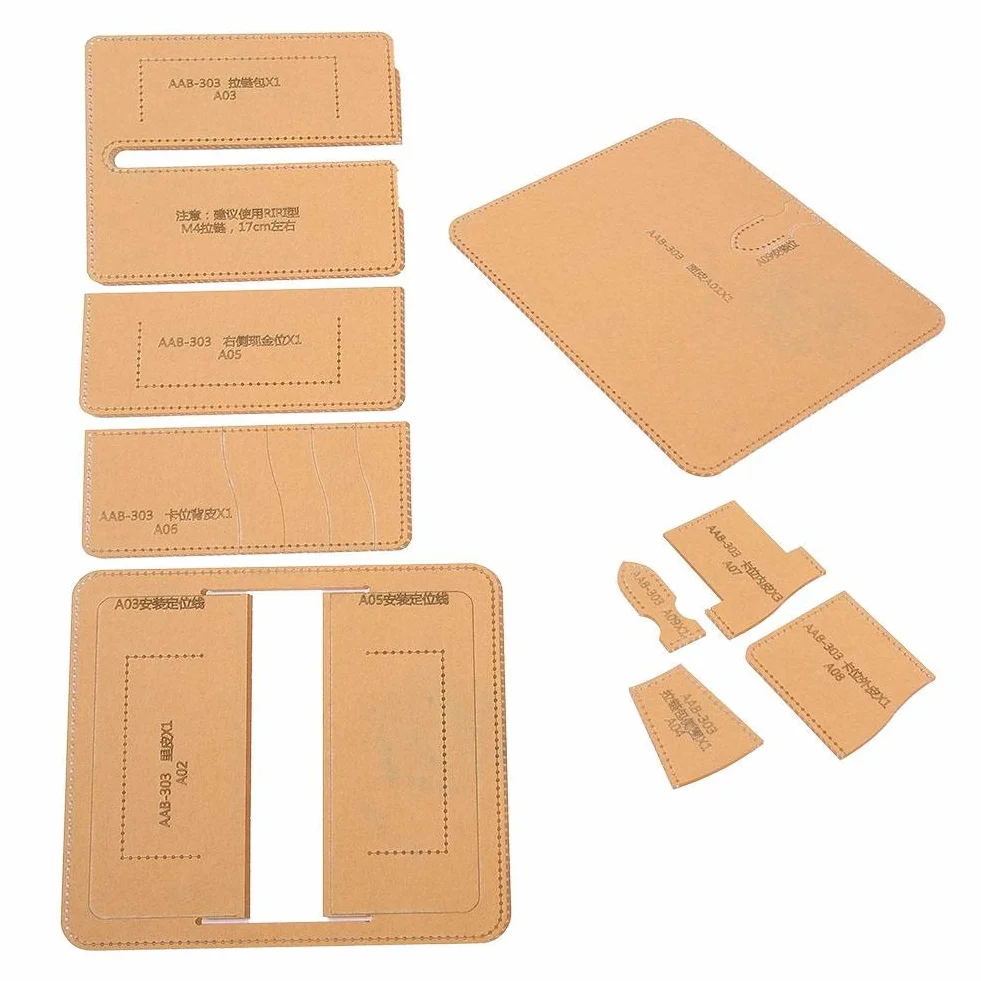 Kit modello di portafogli in pelle con stencil in acrilico trasparente per artigianato in pelle fai-da-te