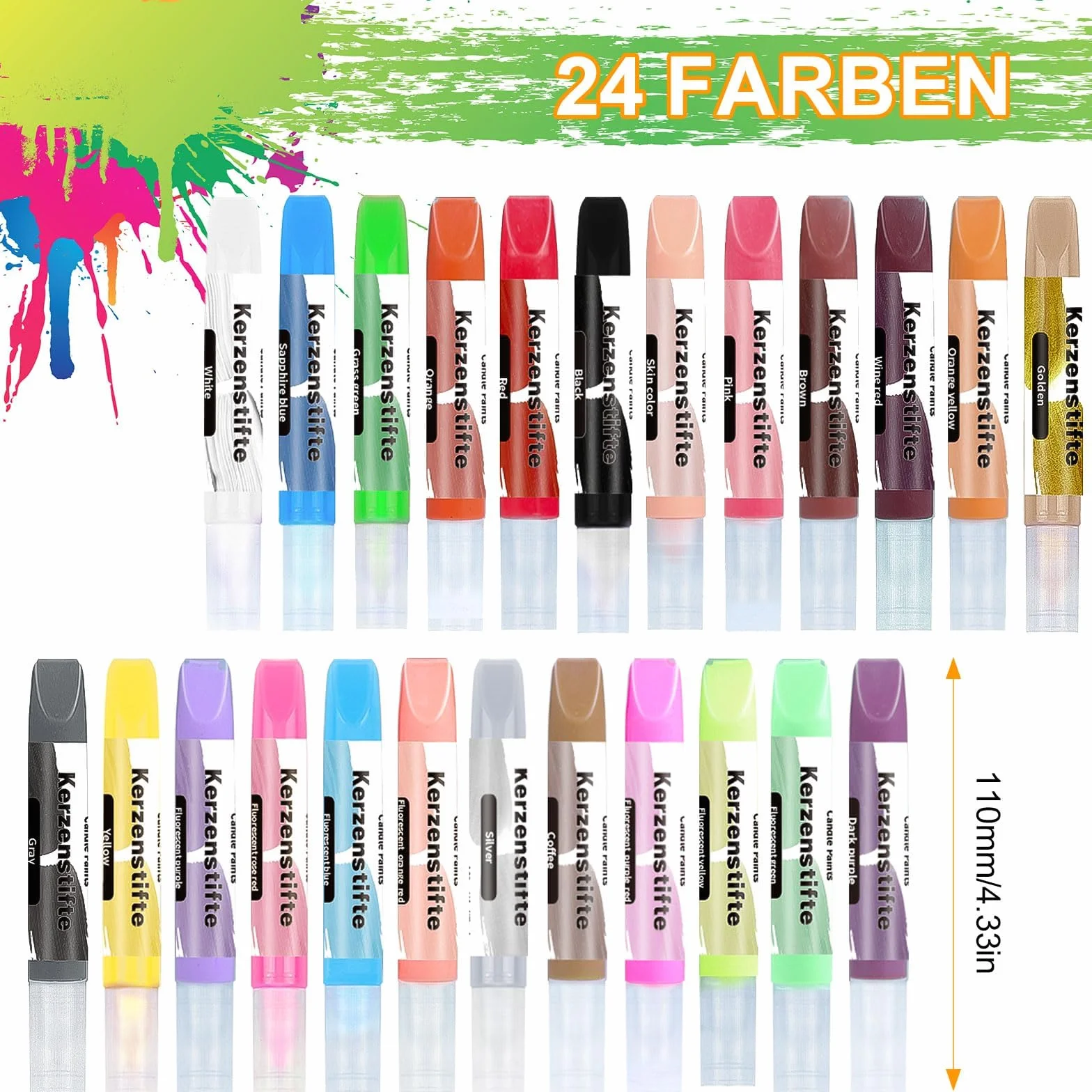 Set 24 Pastelli a Cera per Candele, Kit Coloranti 10 ml, Fai da Te, Colori Luminosi