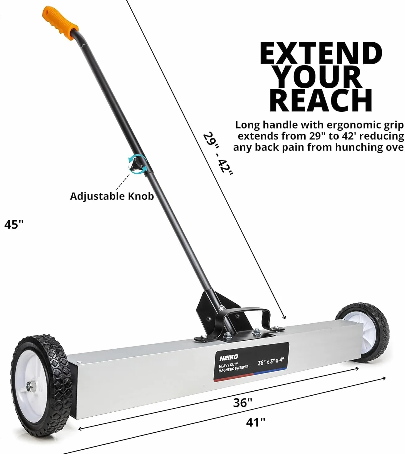 Neiko® Heavy Duty 61 cm Magnetic Sweeper metal pickup Tool con sgancio rapido regolabile in altezza, 53418A