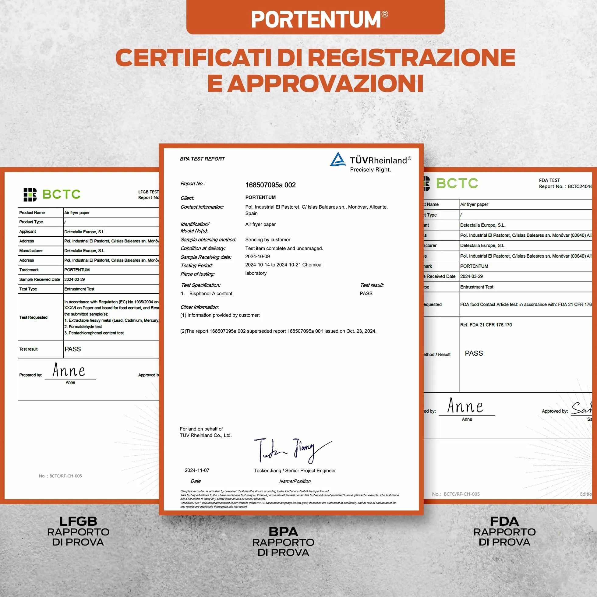 PORTENTUM Carta forno per friggitrice ad aria 100 unità quadrate 20–24 cm 5–8 L BPA Free