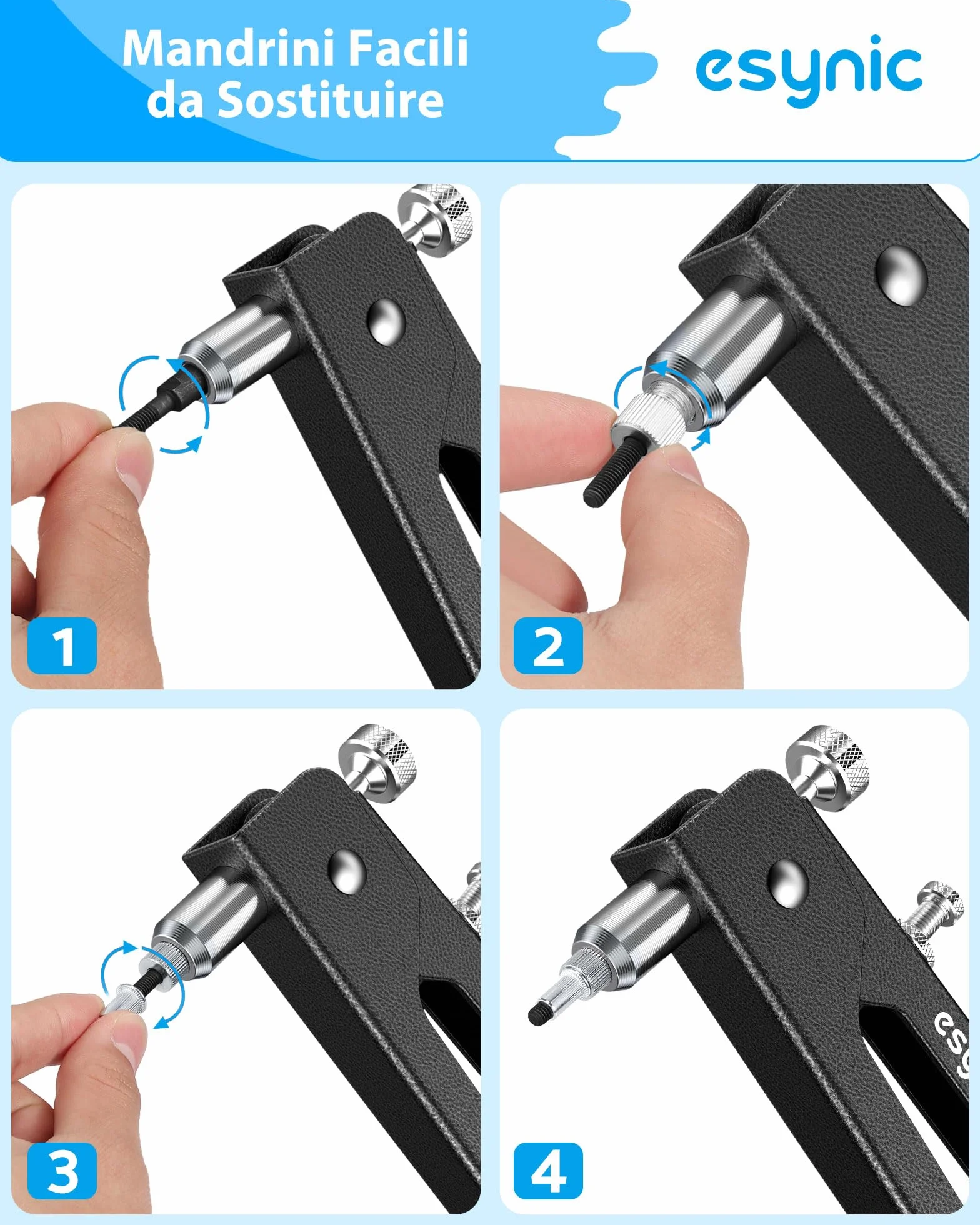 Kit Rivettatrice per Inserti Filettati 86pz M3 M4 M5 M6 M8 Pinza Pistola Manuale a Rivetti Professionale Nero