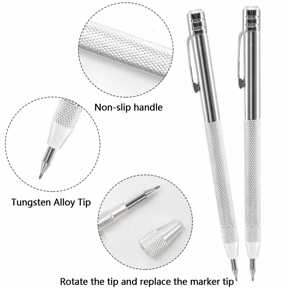 2 Pezzi Penna Carburo di Tungsteno con 12 Punte di Ricambio Strumento Penna Scriba in Metallo Penne con Punta in Tungsteno per Ceramica, Lamiera e Vetro