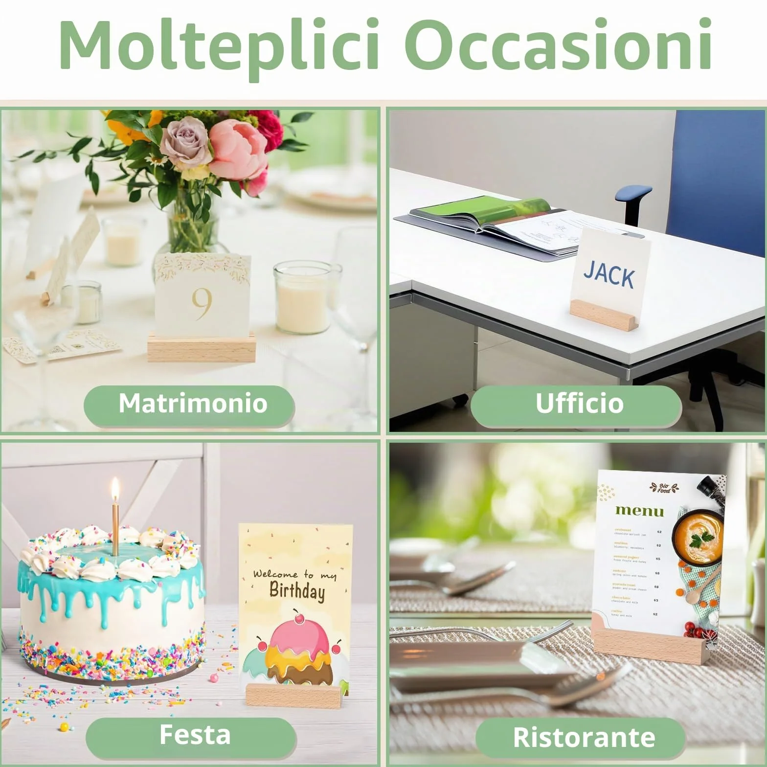 WISYOK Porta Della Carta in Legno, 10 Pezzi di Supporto per Tavolo, Supporto per Cartolina, Supporto in Legno, Supporto per Card di Menu, Supporto per Foto per Matrimoni (10 x 3 x 2cm)