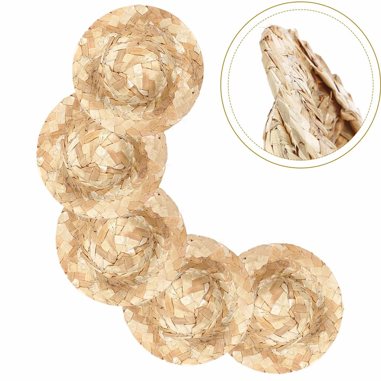 12 Cappelli Intrecciati in Paglia Beige da 8cm, Cappelli Delicati per Bamboline e Decorazioni, come Accessori per Foto e Gioco di Ruolo