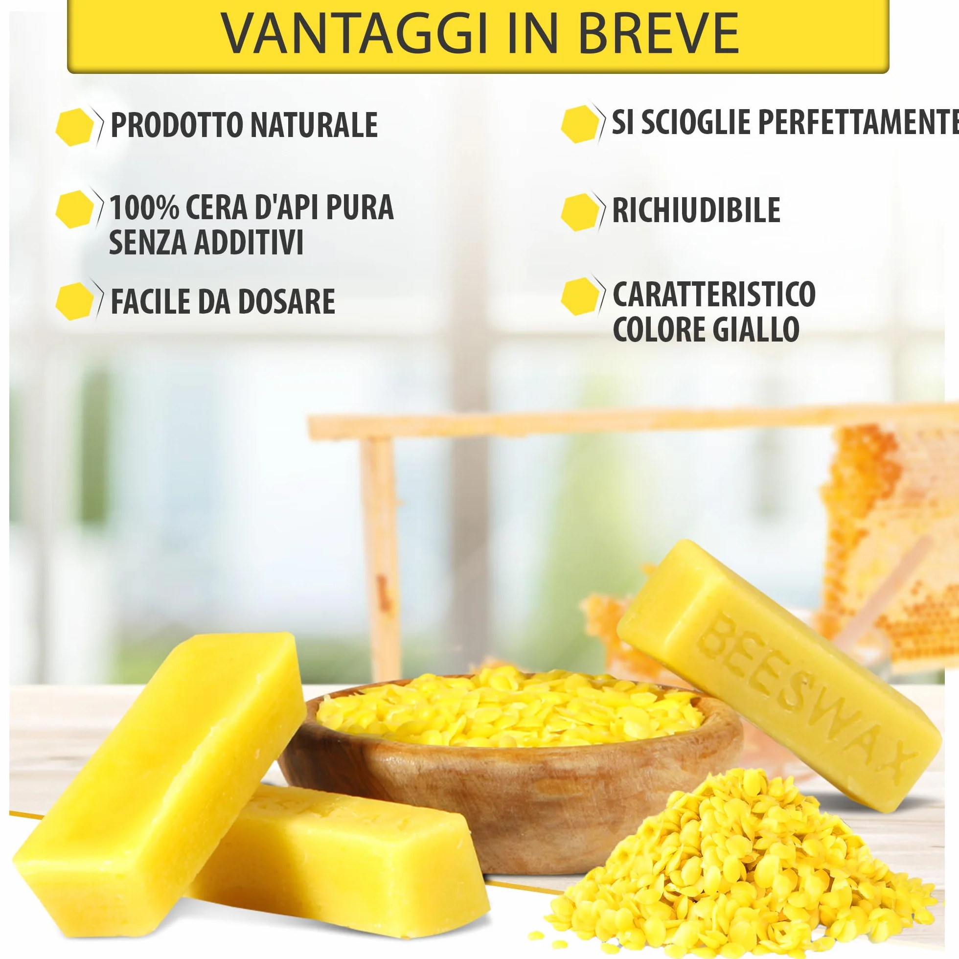 Cera d’api pura al 100% | Cera d'api naturale | Pastiglie di cera | Pastiglie ideali per cosmetici naturali, produzione di candele e panni – Beeswax (200 Grammi)