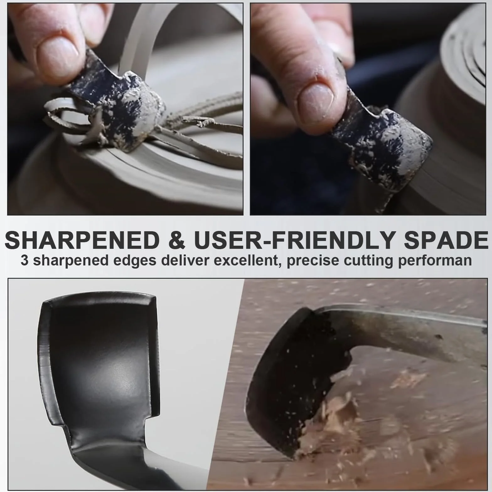Utensile Doppio per Ceramica per la Rifinitura al Tornio, Testa Tagliente a Pala a 3 Lame e Teste Larghe/Strette per Levigatura in Acciaio al Carbonio, Scultura in Argilla e Lavorazione Ceramica