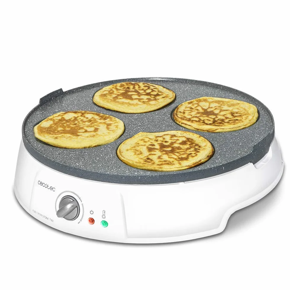 Cecotec Crepe Maker Fun Crepe stone Twin. Piastra Reversibile con Copertura Antiaderente RockStone, Termostato Regolabile, 30,5 cm di Diametro, Rullo e Spatola inclusi, 1200 W