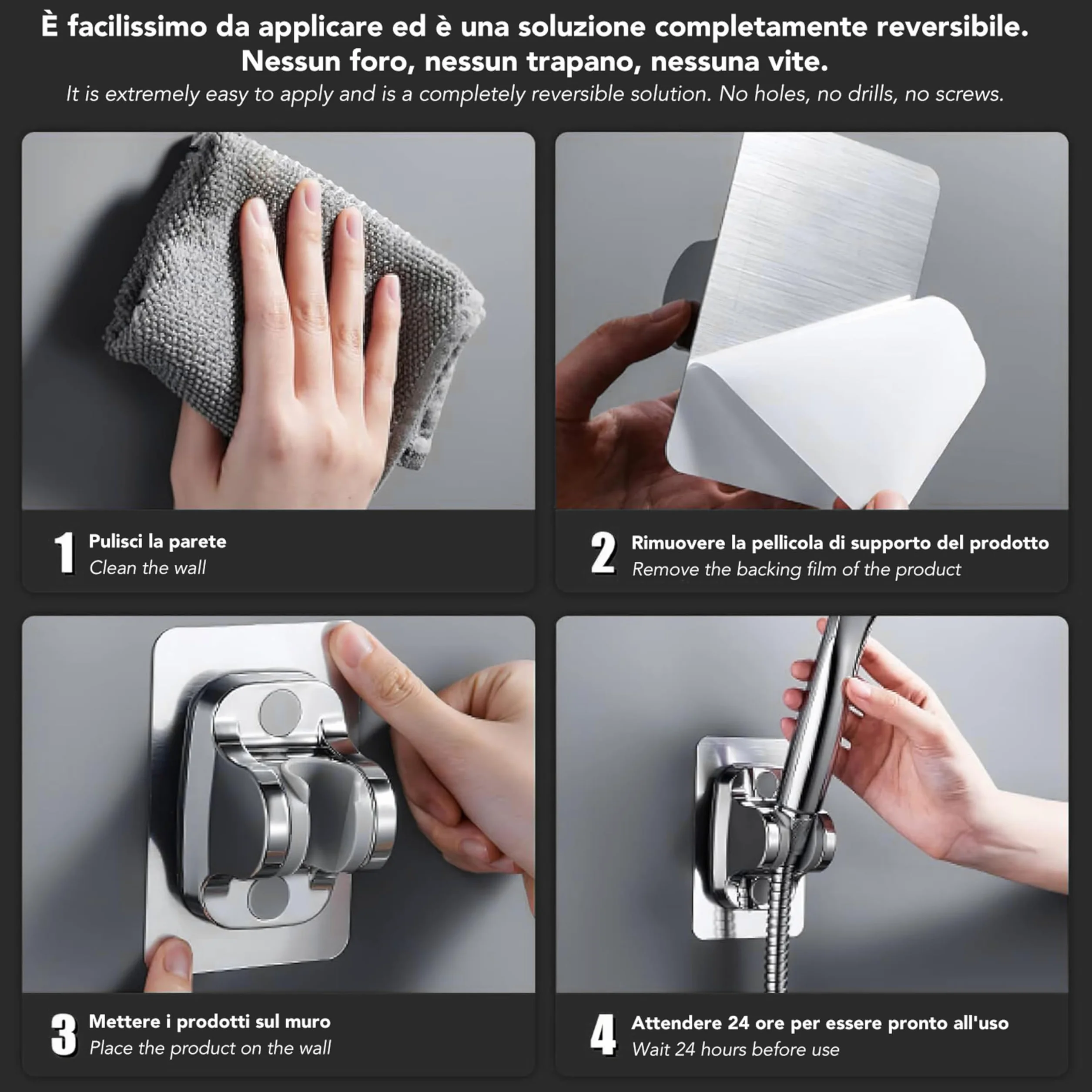 IPEA Supporto per Doccia Adesivo Universale Cromato Regolabile Impermeabile per Bagno