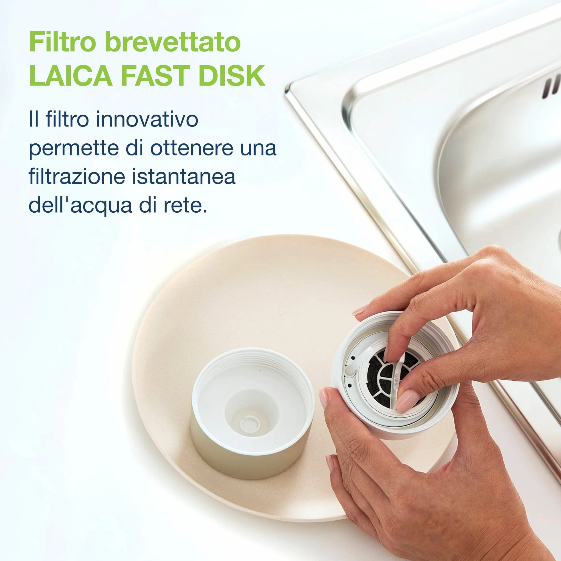 Laica Filtro Fast Disk per Bottiglia e Borraccia Filtrante, Carboni Attivi, Made in Italy, Filtrazione Istantanea, 6 Filtri