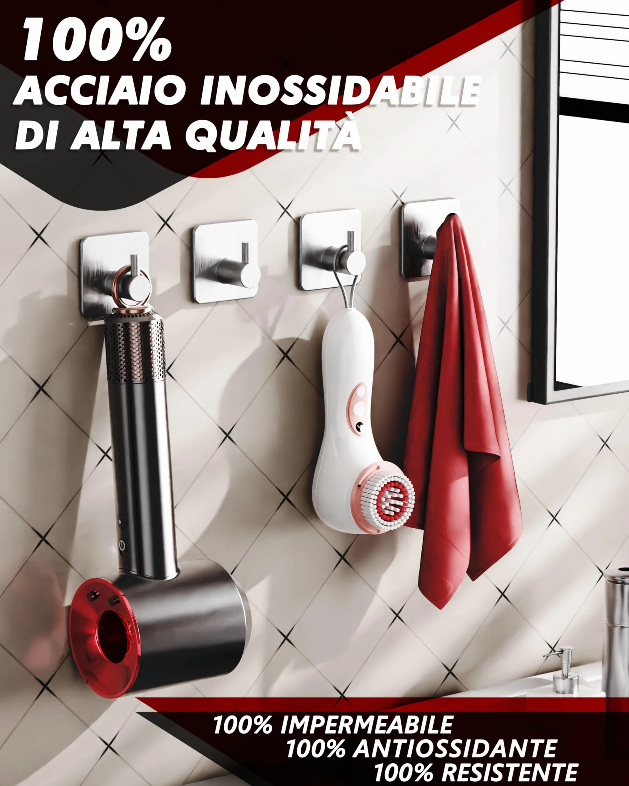 Auxmir Ganci Adesivi Appendi Accappatoio Bagno Acciaio Inox Impermeabile Antiruggine Autoadesivo Porta Asciugamani Argento