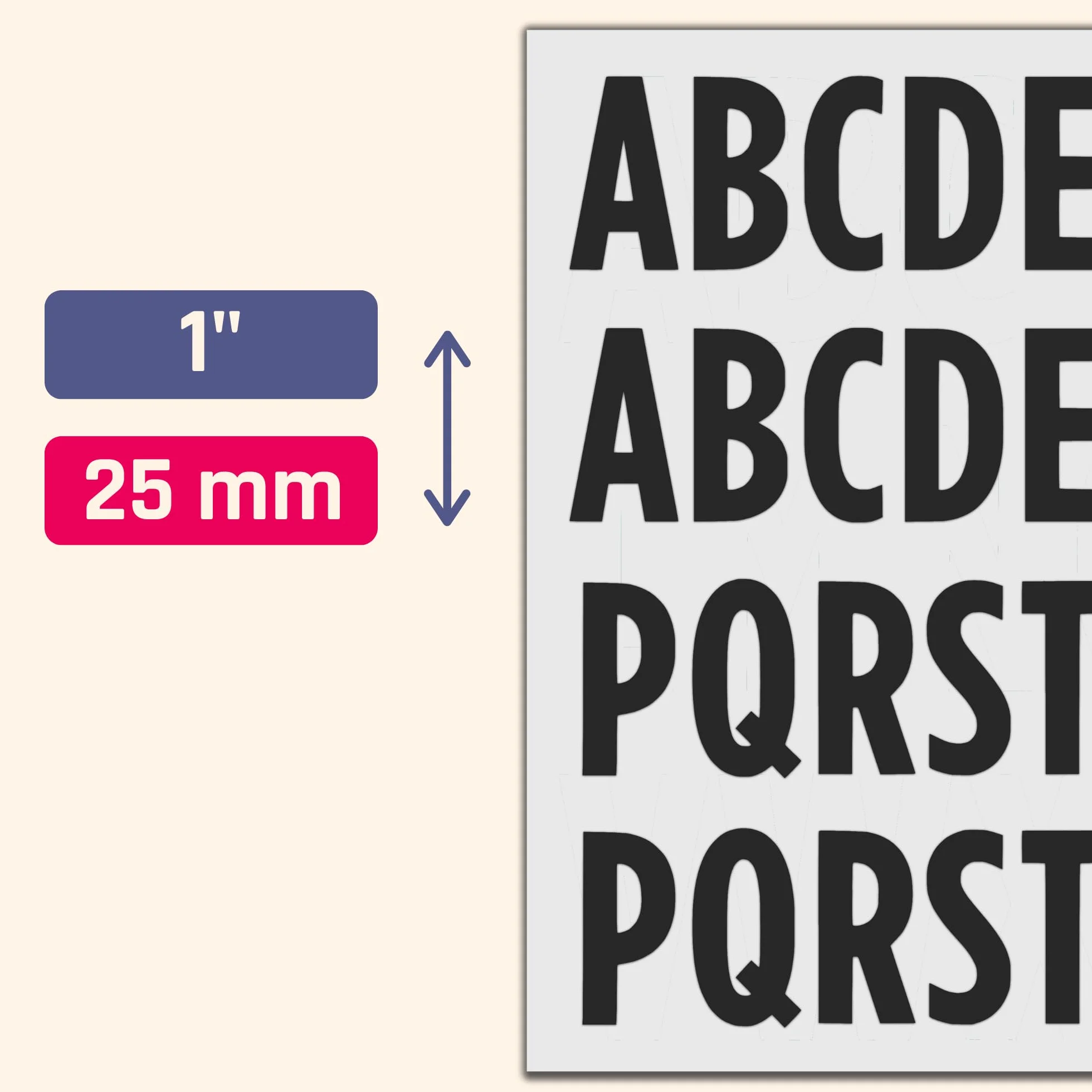 30 Set, 25 mm - Lettere Adesive Nere Alfabeto, Impermeabile Vinile - Nero