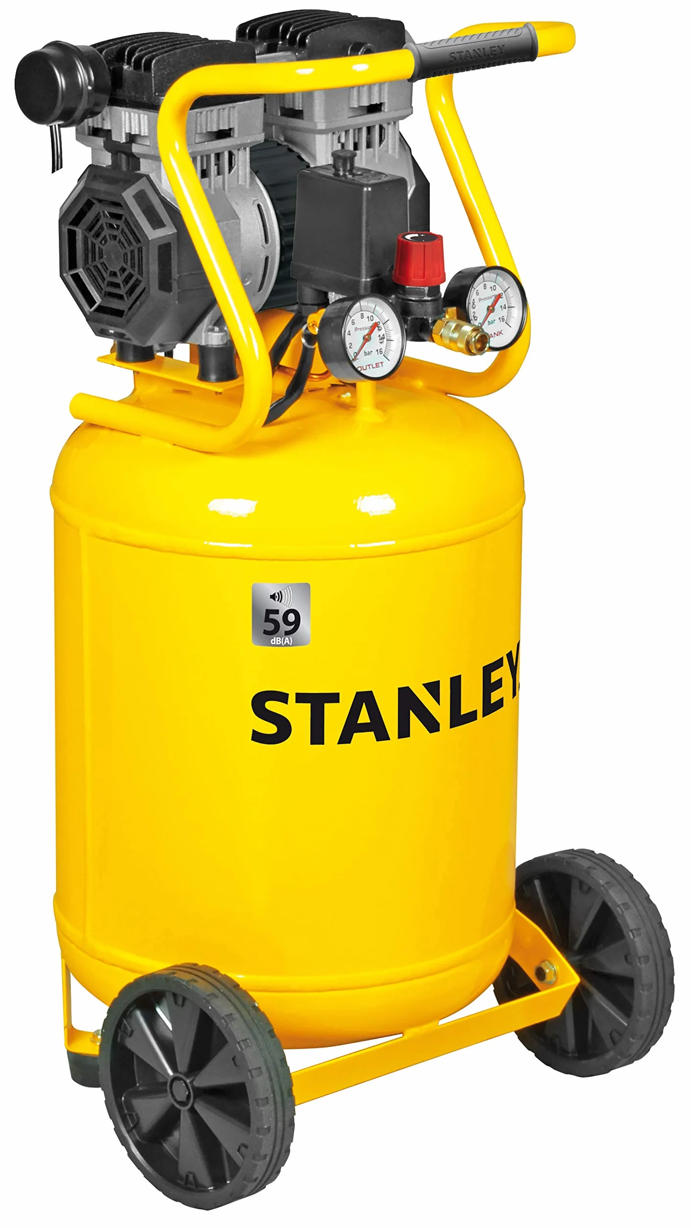 STANLEY Compressore Siltek Verticale Silenzioso 1,3HP, ‎Giallo, 39 x 39 x 87 Cm
