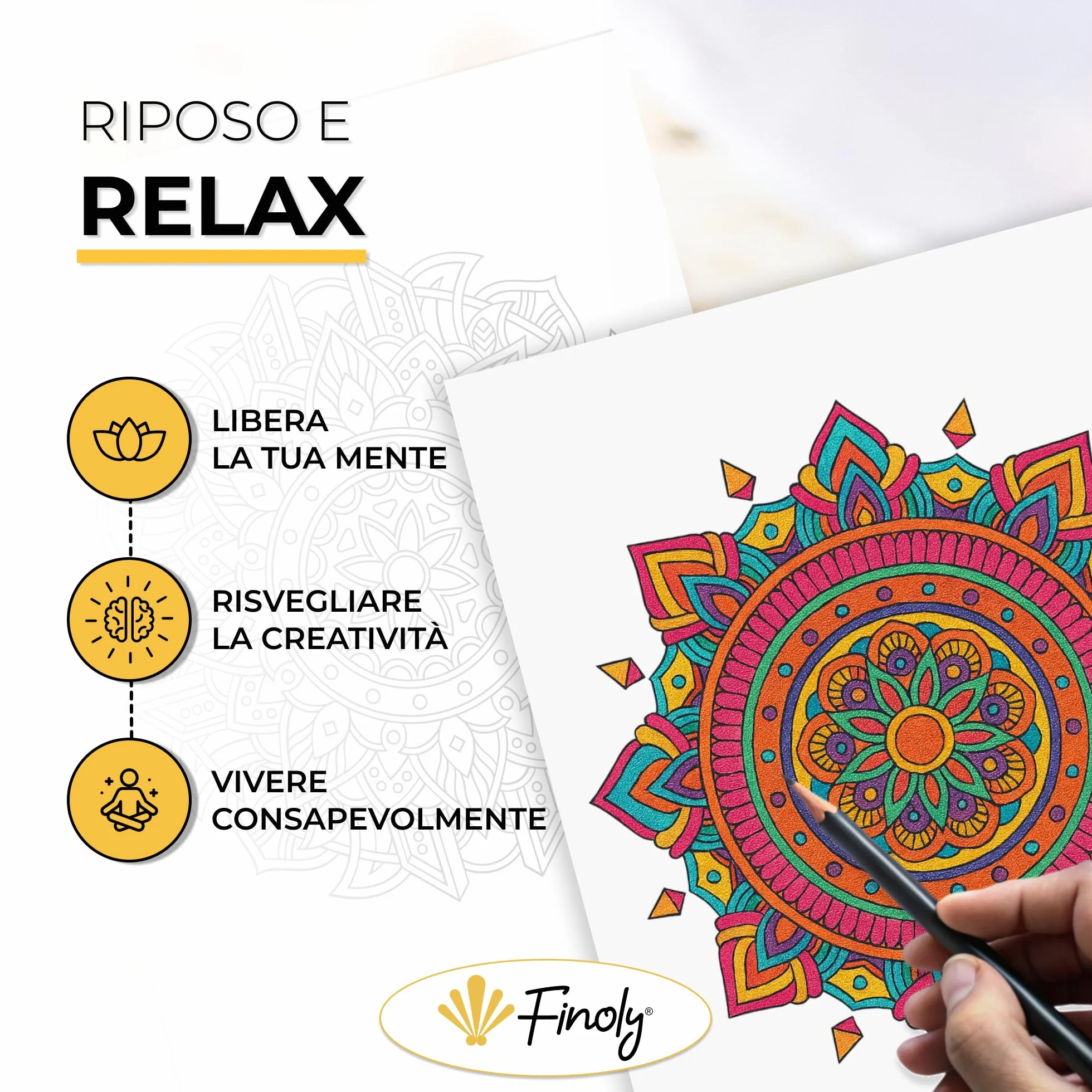 Libro mandala da colorare per adulti A4 30 illustrazioni originali Carta Premium Rilegatura a spirale Volume 1