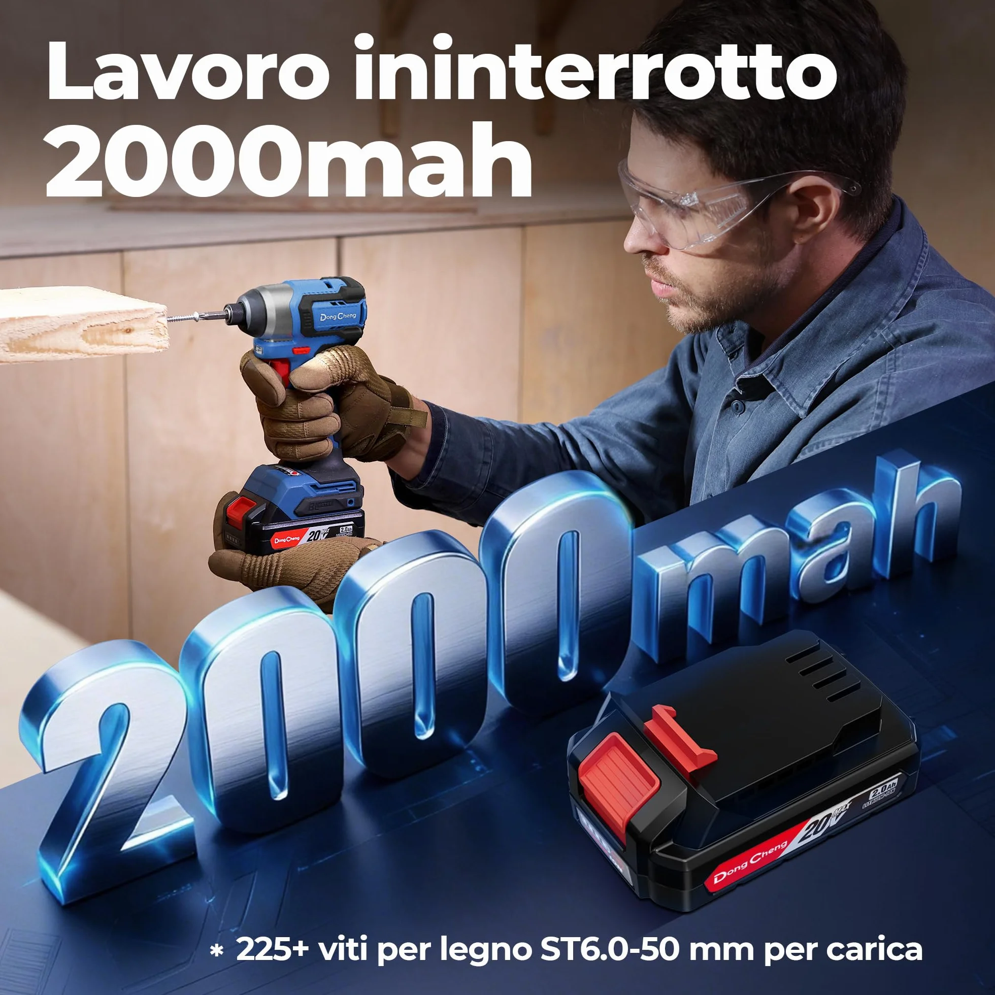 Dong Cheng Avvitatore a Impulsi Brushless a Batteria 18V, 165Nm, Avvio Dolce & Modalità Autofilettante, 3 Velocità, 2x 2.0 Ah Batteria, Caricabatterie, Set di Bits+Dadi, per Legno, Metallo, Fai da Te