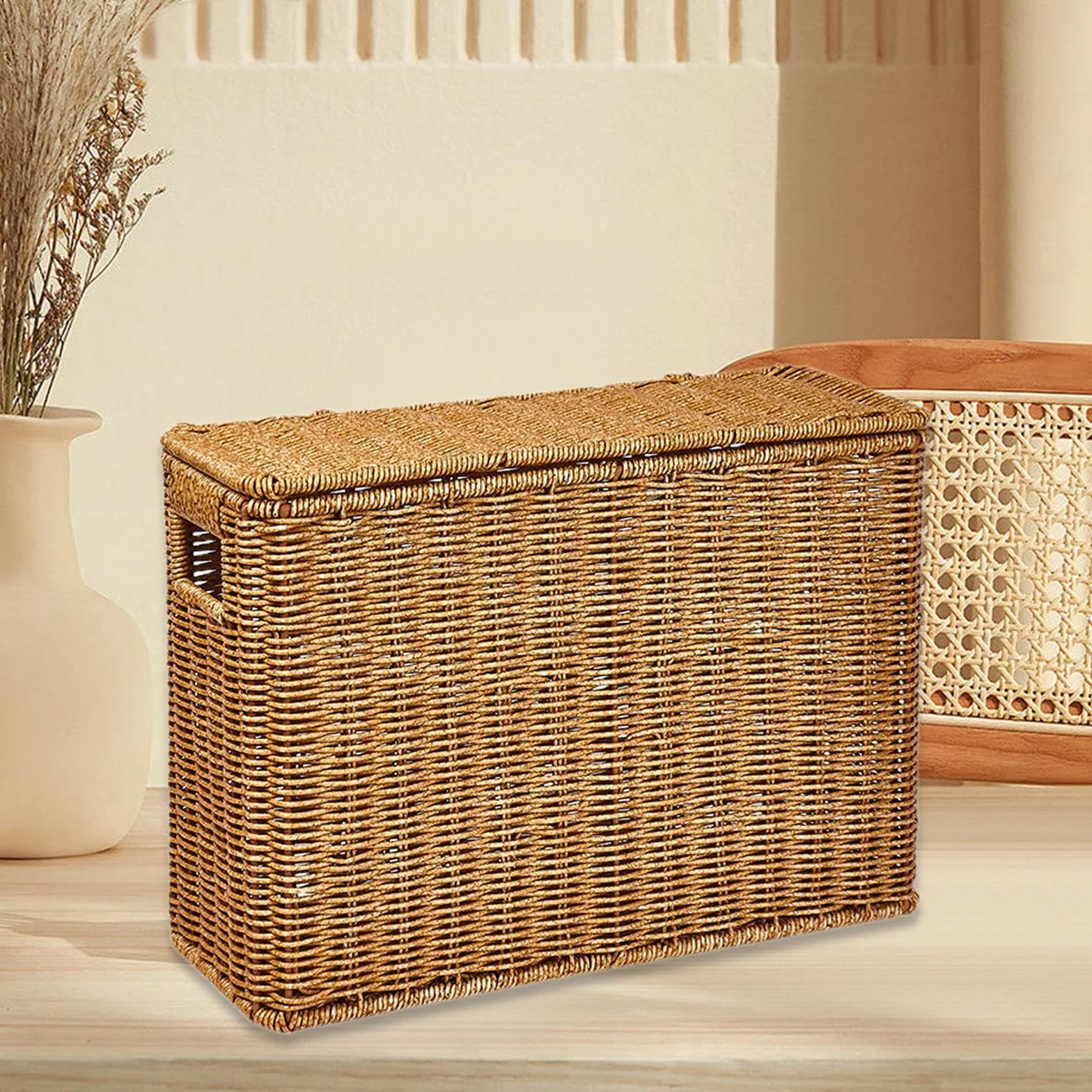 Gralara Cestino Stretto Portaoggetti, Cestino Portaoggetti Intrecciato in PP, Porta Riviste per Cucina, Camera da Letto, Cameretta, Salotto e Ufficio, S (38 x 15 x 27 Cm)