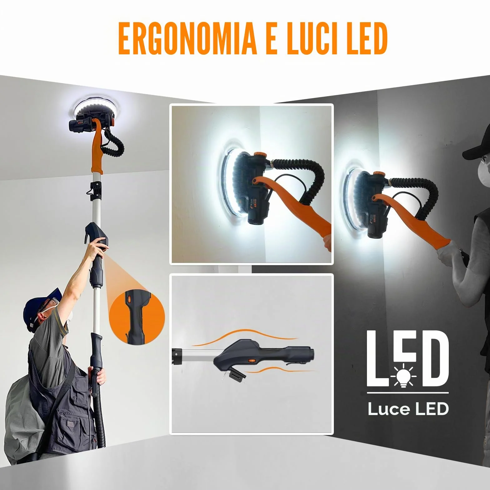 MAXXT Levigatrice per cartongesso Pieghevole 820W 225mm Con aspirazione polvere LED