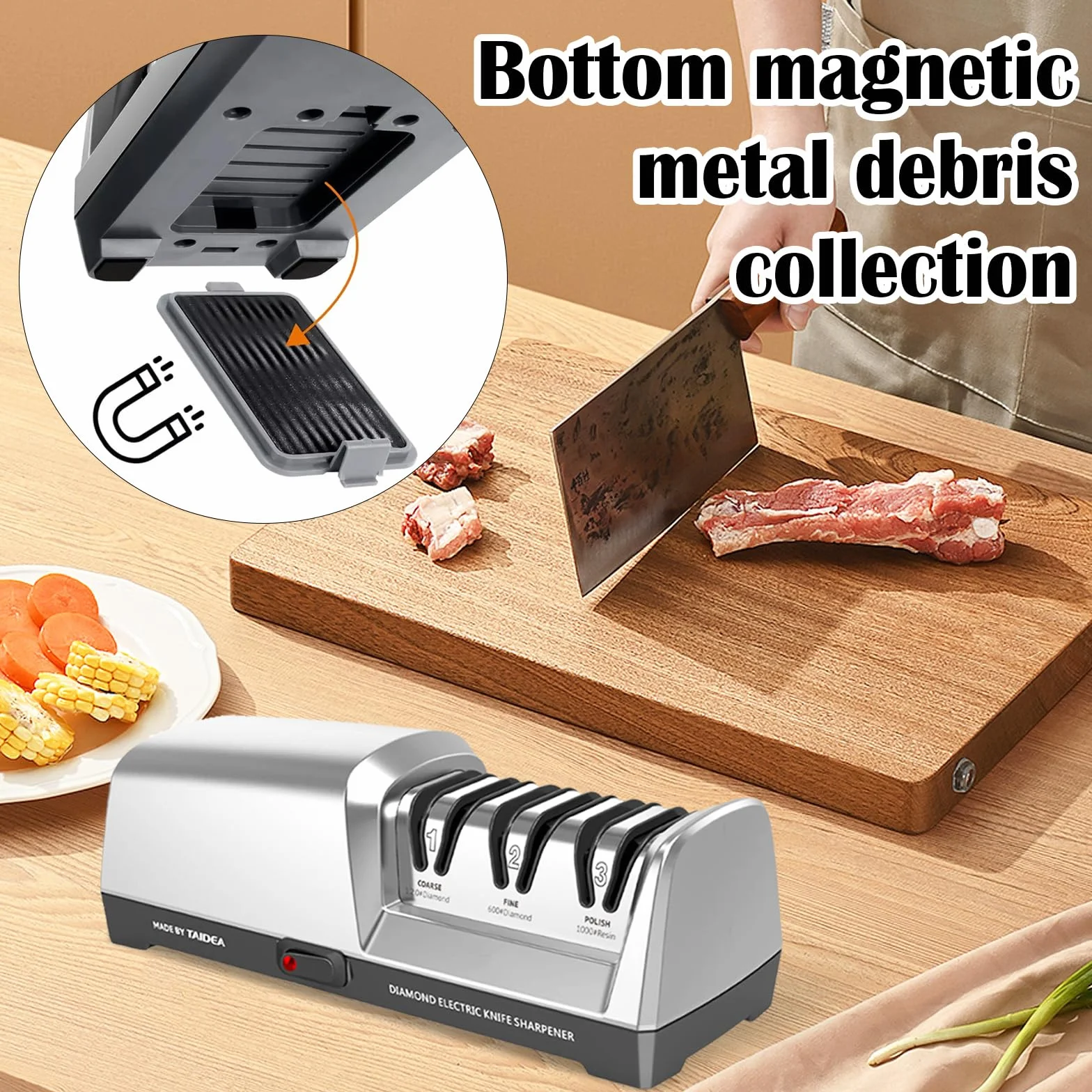 Affilacoltelli Elettrico, Affilacoltelli da Cucina A 3 Livelli Affilacoltelli Diamantato Professionale Per Molatura Grossolana Riparazione E Affilatura Coltelli