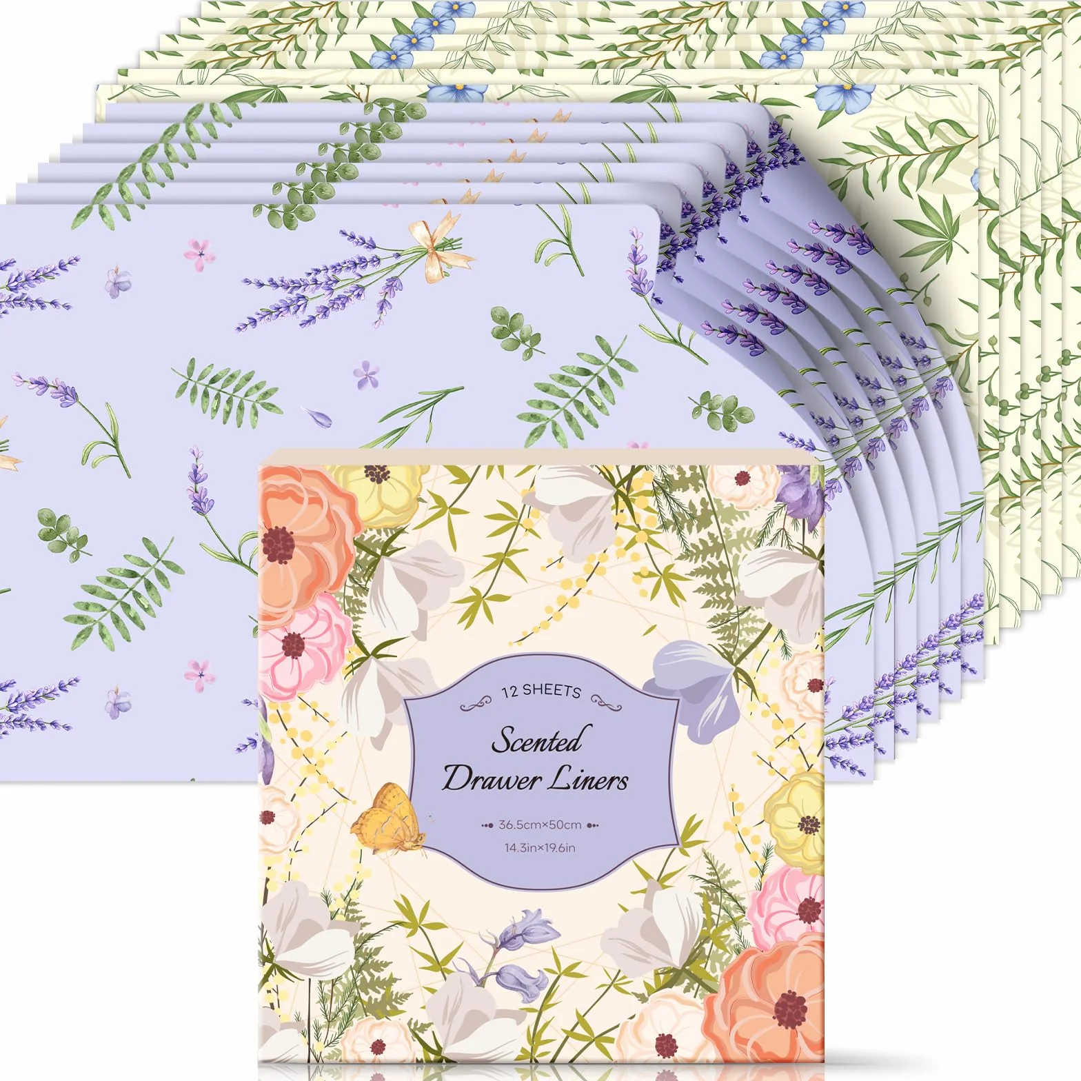 Carta Profumata per Cassetti, Profumi di Talco per Bambini, Profumo di Lino e Lavanda Carta Profumata per Armadi per Profumare i Vestiti e Decorare i Mobili, 36.5 * 50 cm