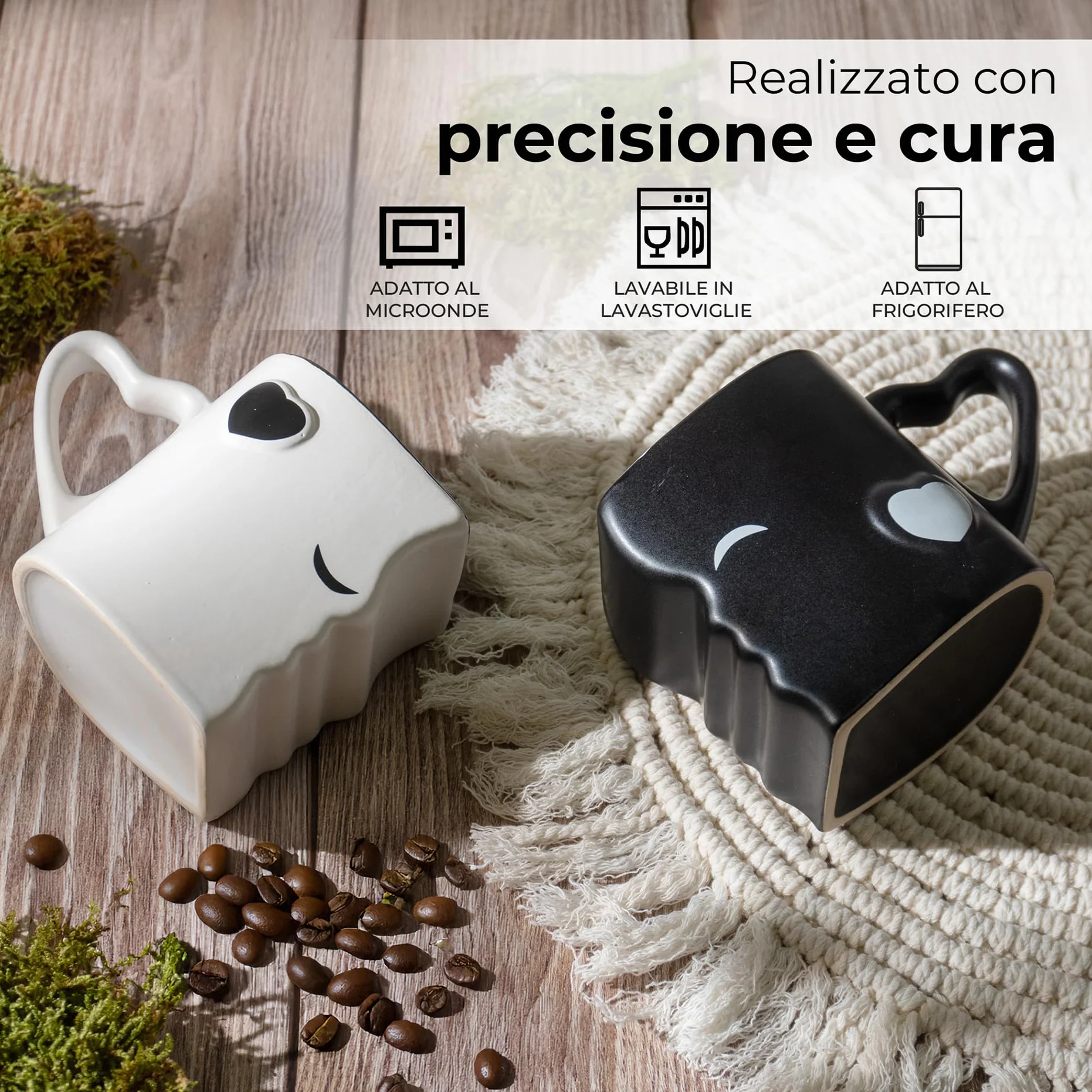 MIAMIO Kissing Mugs, Ceramica Tazze Caffè, Design Bacio, Confezione Regalo (Nero)