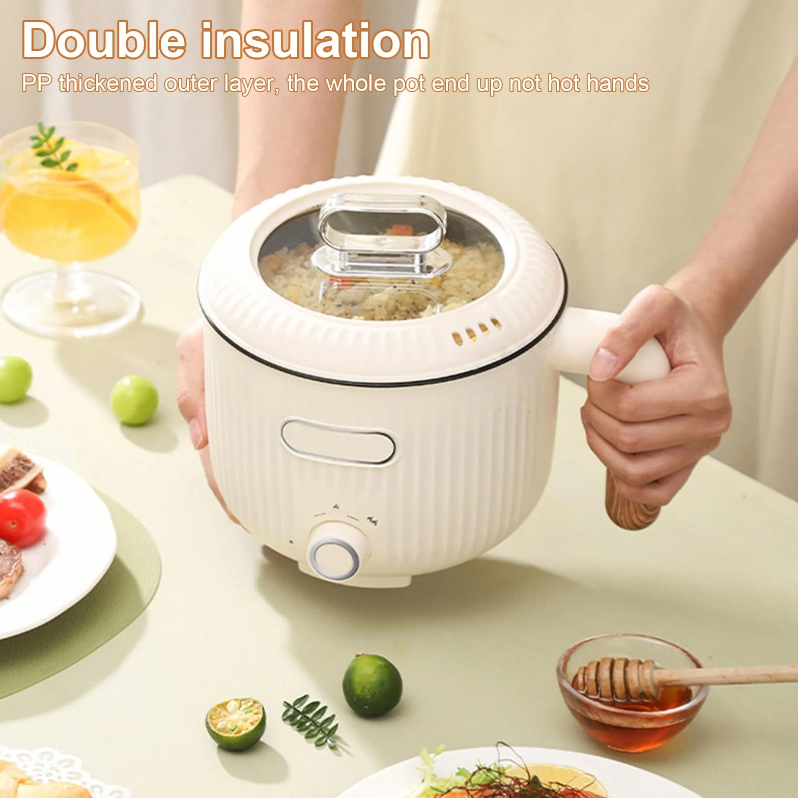 Elettrico Hot Pot, Portatile Mini Antiaderente Multicooker Con Cestello a vapore, In Acciaio Inox Elettrico Pentola Padella, Doppio Controllo Potenza Riscaldamento Veloce, Rapido Ramen Fornello