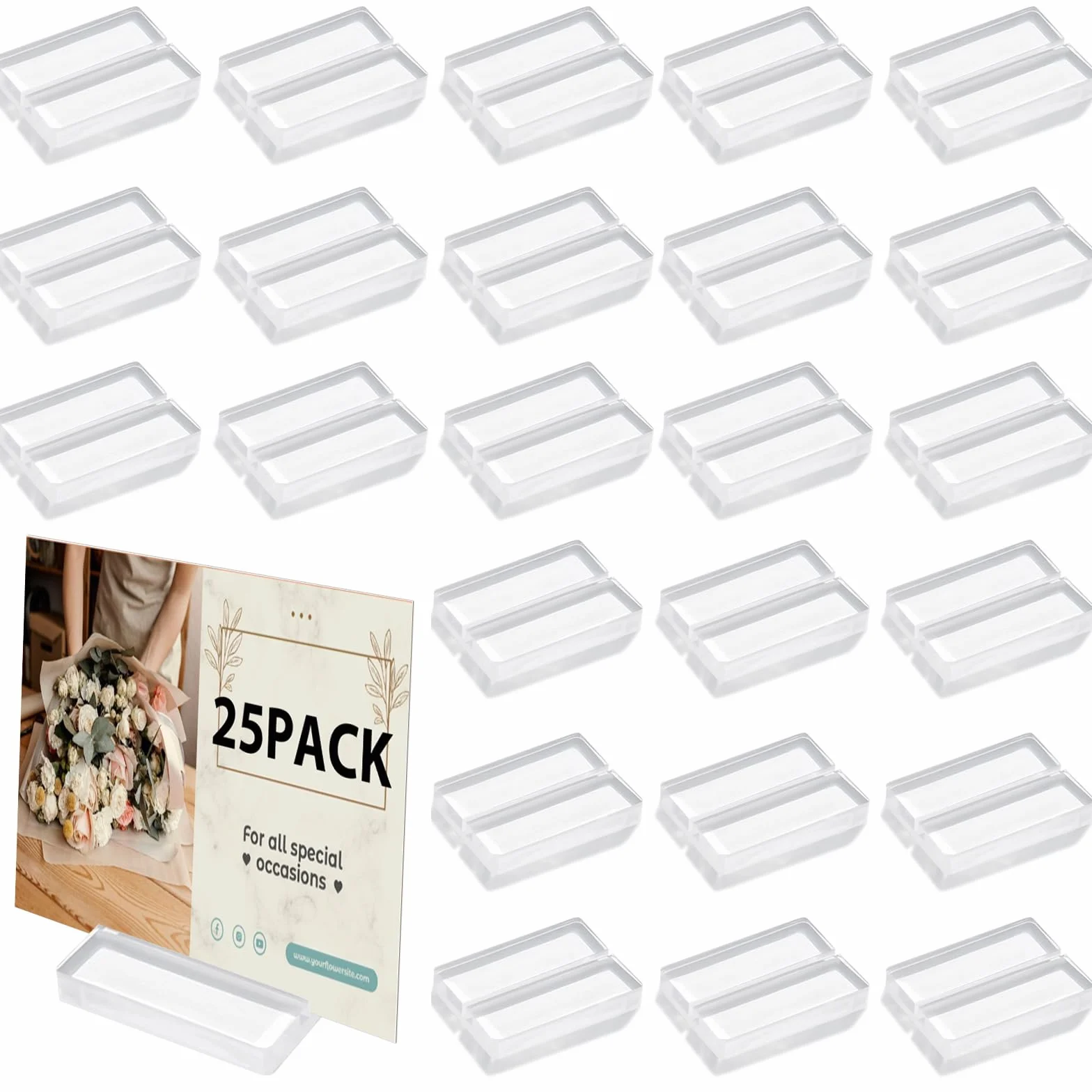 Supporti per cartelli in acrilico, 25 pezzi, supporti per segnaposto in acrilico, 5,5 cm, supporto trasparente con fessura per biglietti per messaggi, nomi, menu, numeri
