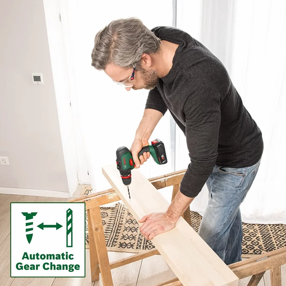 Bosch Home and Garden Set Trapano a batteria AdvancedDrill 18 (2 batterie, sistema da 18 V, 3 accessori, in valigetta), green, 1/2_pollice