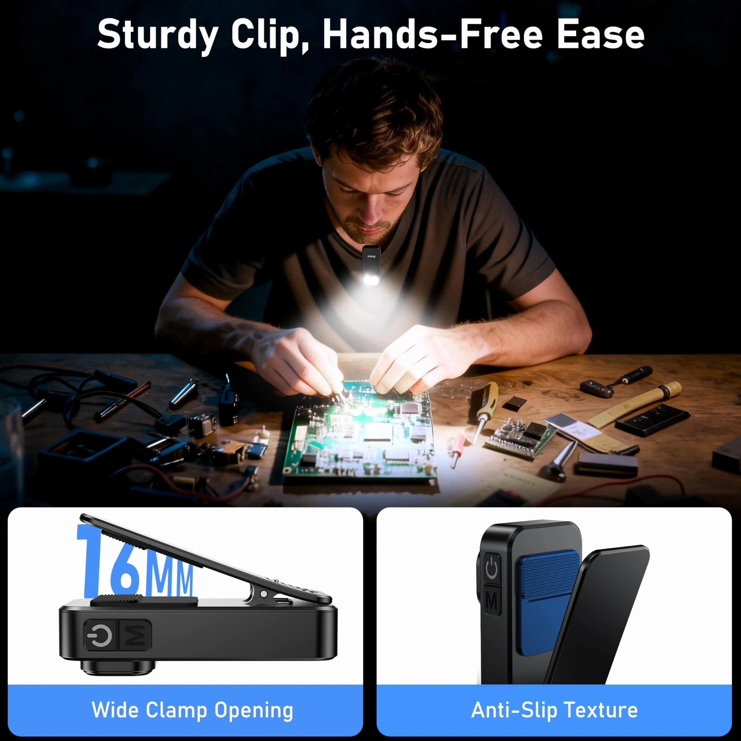 Blukar Torcia EDC con Clip, Super Luminoso Mini Torcia LED Ricaricabile Potente, 3 Fonti di Luce & 5 Modalità, Funzione di Memoria, Portatile Tascabile Flashlight per Campeggio/Emergenza/Trekking