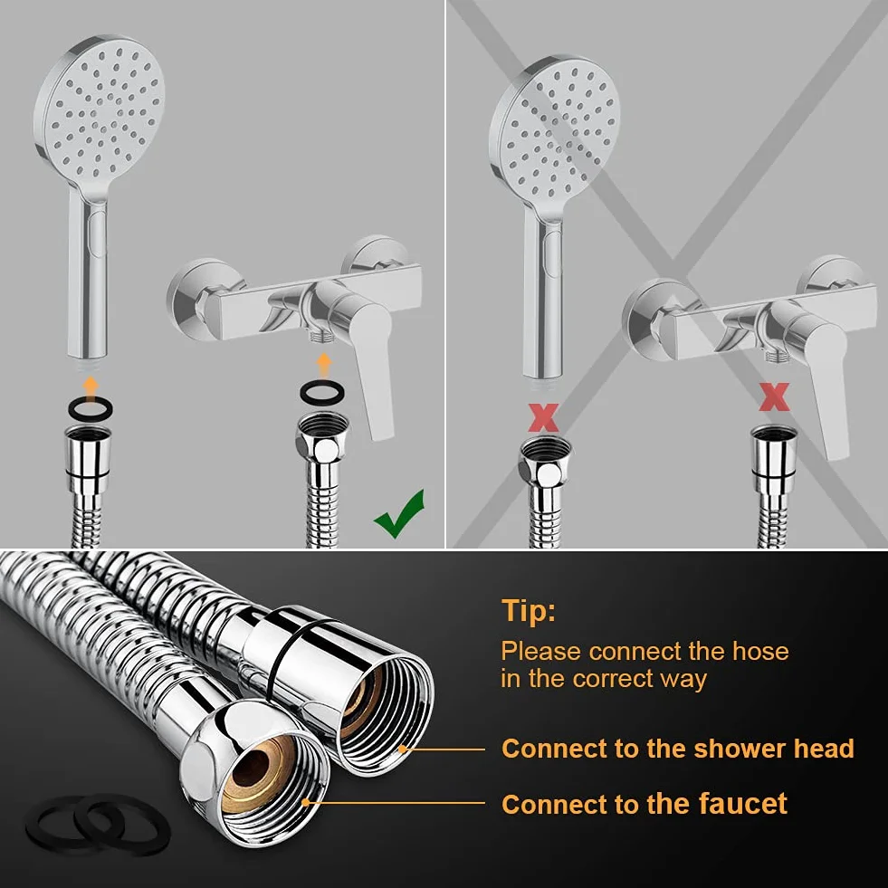 GRIFEMA Tubo Doccia 2 m - Flessibile Doccia in Acciaio Inox (G1/2 pollici, 200 CM) Anti-Piega & Antigoccia, Ricambio Resistente con Connettori in Ottone e Guarnizioni, Finitura Cromata Argento