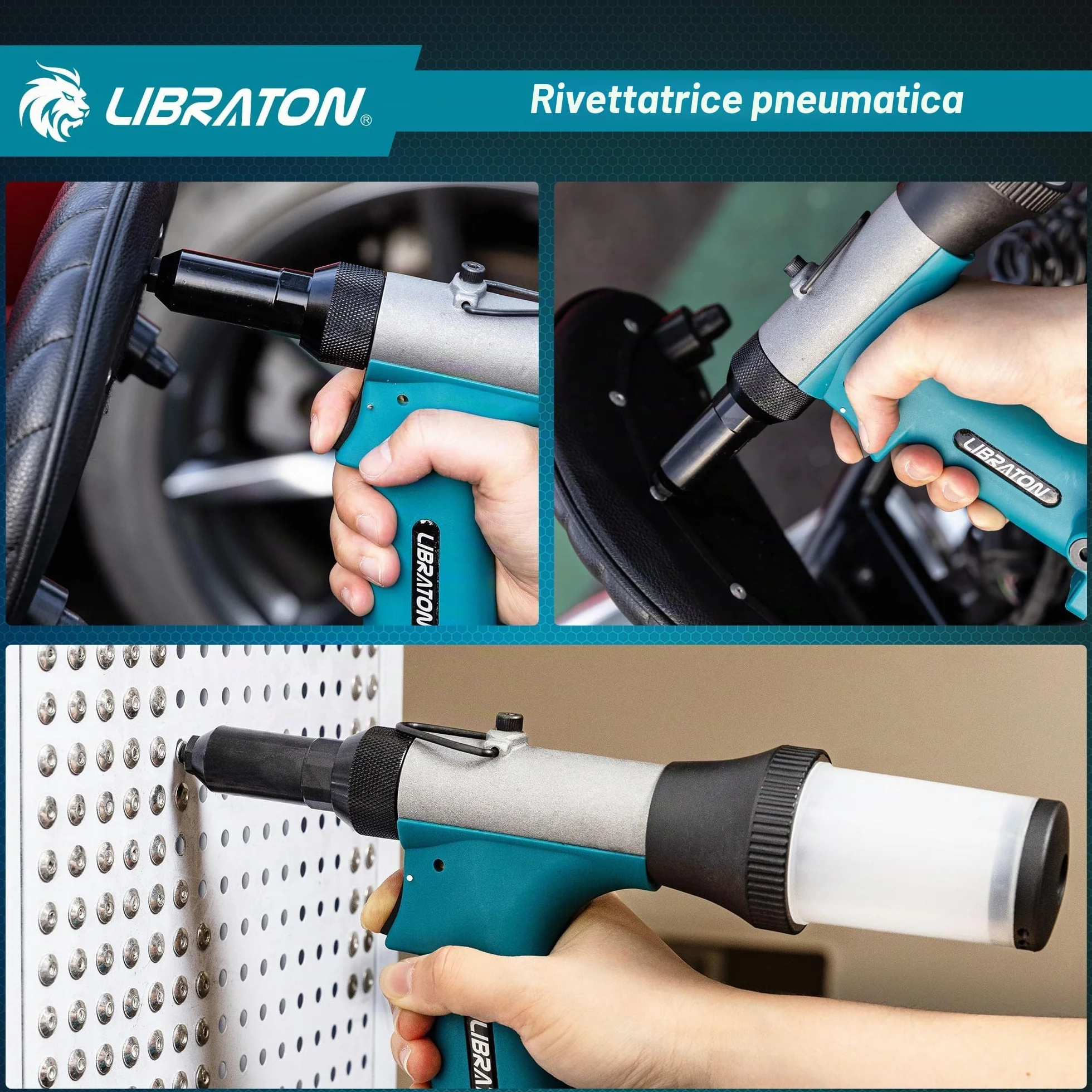LIBRATON Kit rivettatrice pneumatica Gu 2,4-4,8 mm con rivetto 200c, strumento di riparazione automatica
