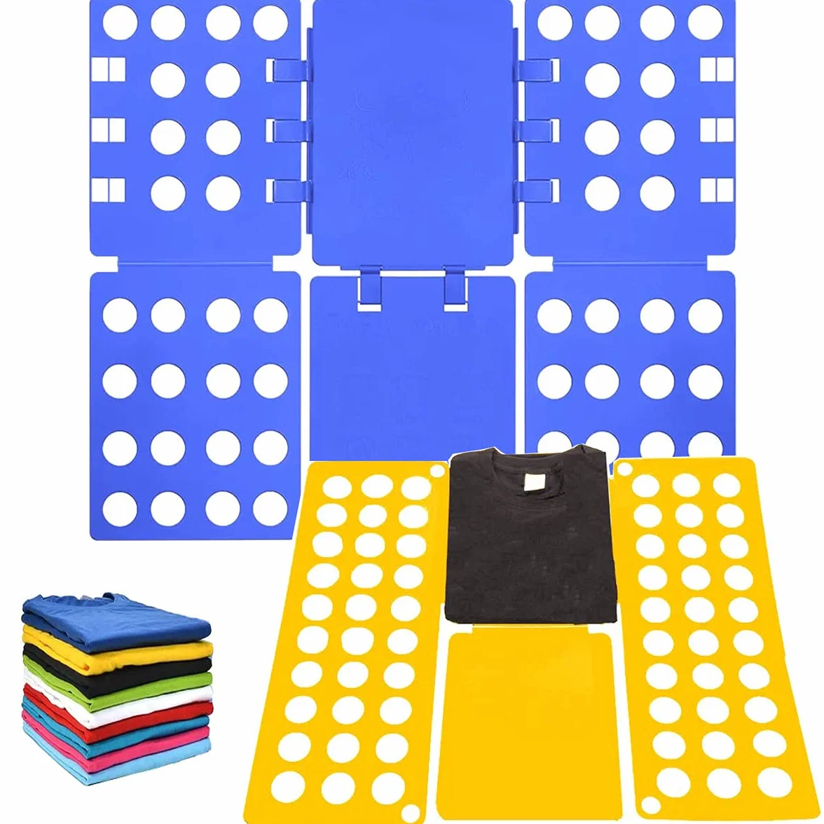 2 Pezzi Piega Abiti, Piega Indumenti Adulti Bambini Piega Magliette Piega Camicie Organizzatore Piega Vestiti Fast Folder Piega Magliette per Piegare Camicie(Blu+Giallo)