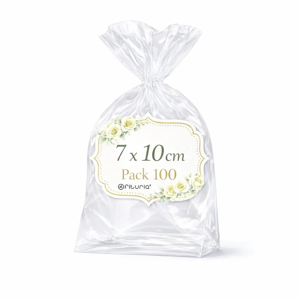 Ofituria Sacchetti Cellophane Trasparenti 7 x 10 cm, Sacchetti Trasparenti per Caramelle e Confetti, Bustine Trasparenti Regalo per bomboniere e Confezioni, 1 Pack (100 Sacchetti)