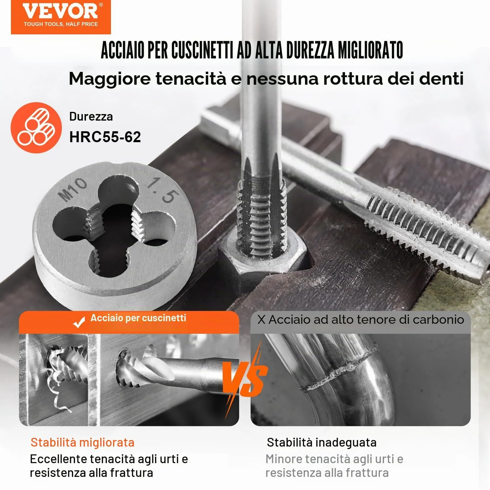 VEVOR Set di Filiere Maschi Utensili per Filettatura Misura Metrica M2-M18 110 Pezzi in Totale, Set per Rubinetti Matrici in Lega di Zinco Utensili per Filettature in Valigetta, Set Rubinetti Chiavi