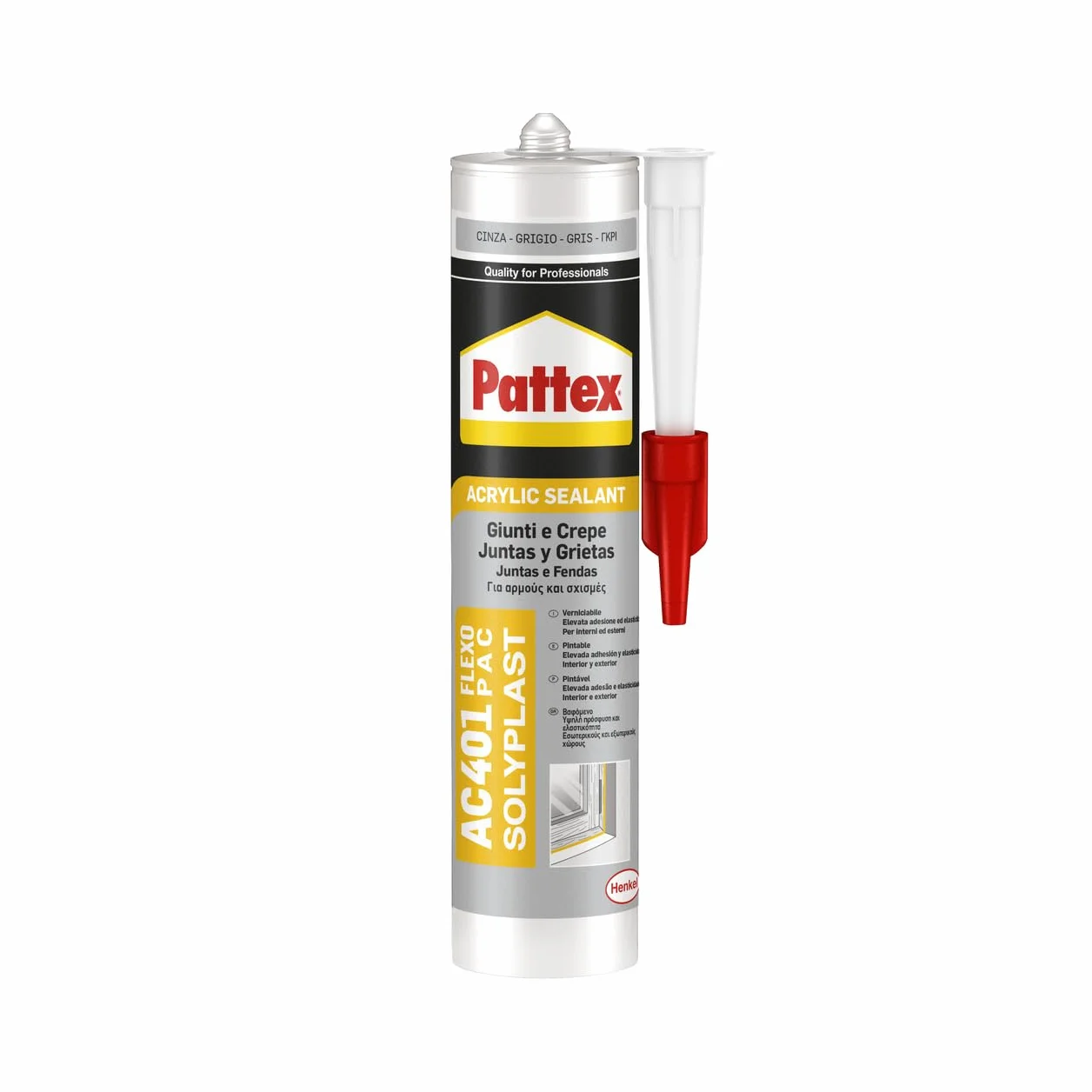 Pattex Sigillante Silicone Acrilico AC 401 Flexo Pac, per Giunti e Crepe, Davanzali, Porte, Battiscopa, Indore, Sigillature per Interni ed Esterni, Sigillante Grigio, Cartuccia da 300ml