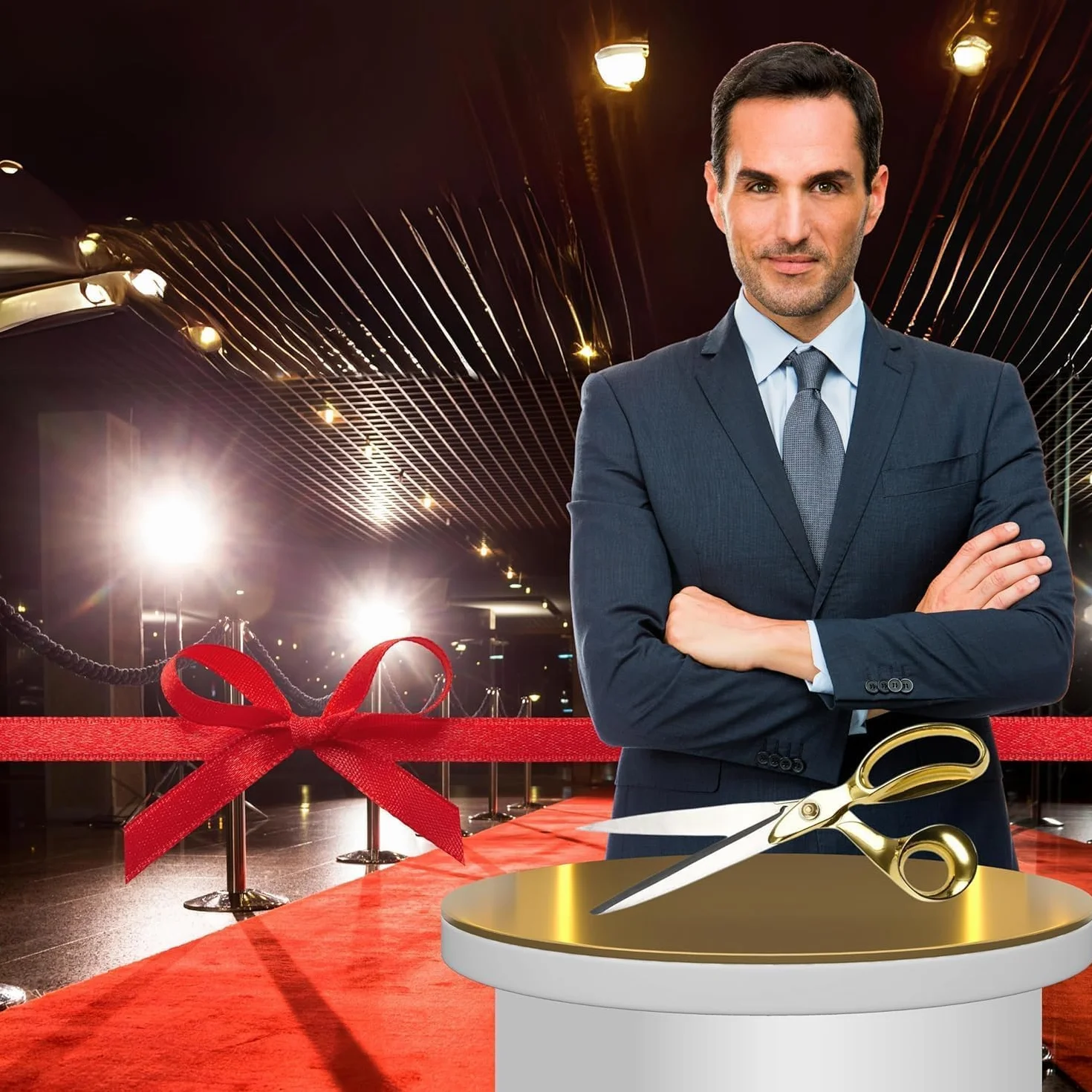 Kit per cerimonia di taglio del nastro – Forbici per inaugurazioni d'oro da 27,9 cm e nastro di raso rosso per eventi speciali, inaugurazioni e inaugurazioni