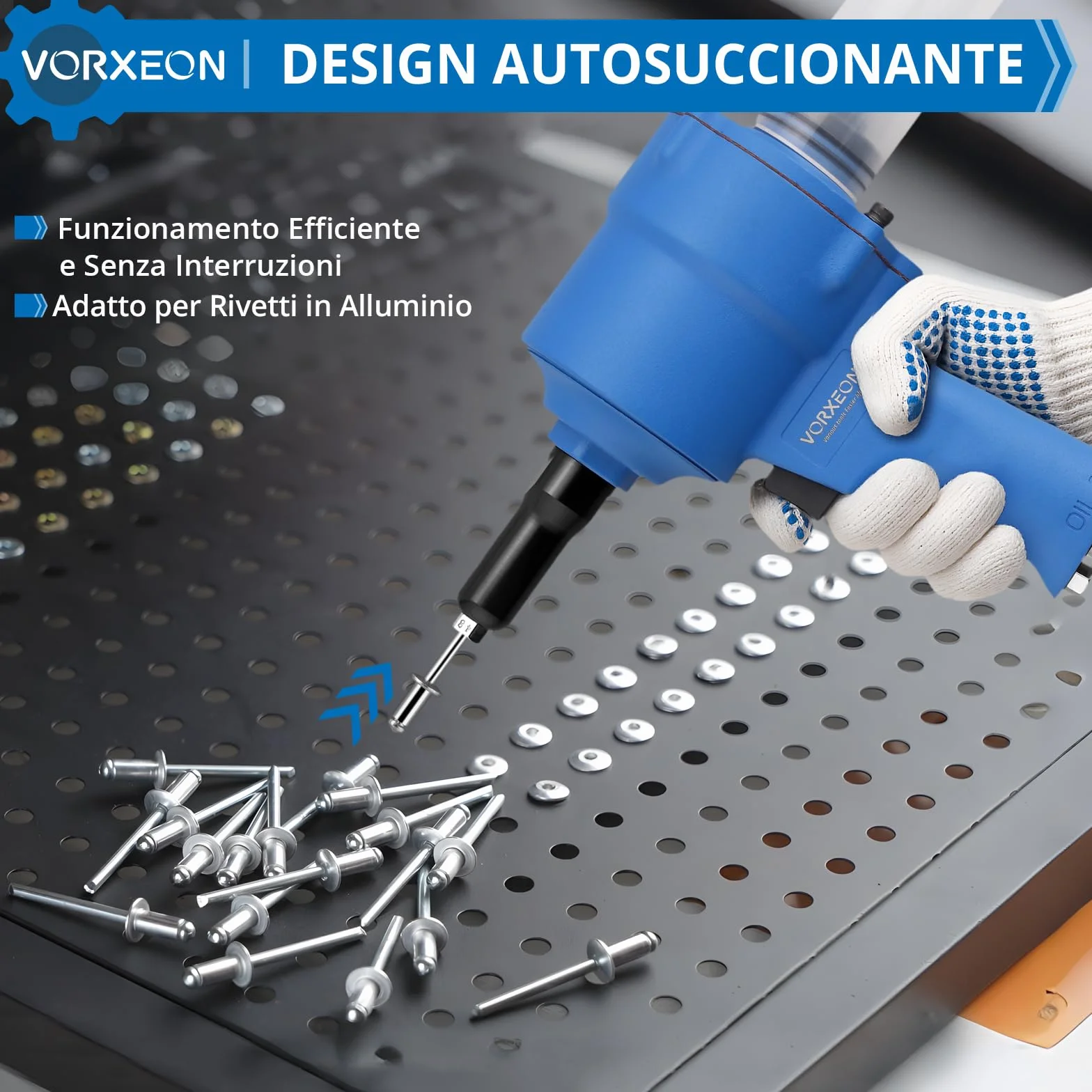Set Rivettatrice Pneumatica Autoaspiranti Forza Trazione 1000KGF 4 Bocchette 2,4-4,8mm Pistola Rivettatrice Aria Compressa