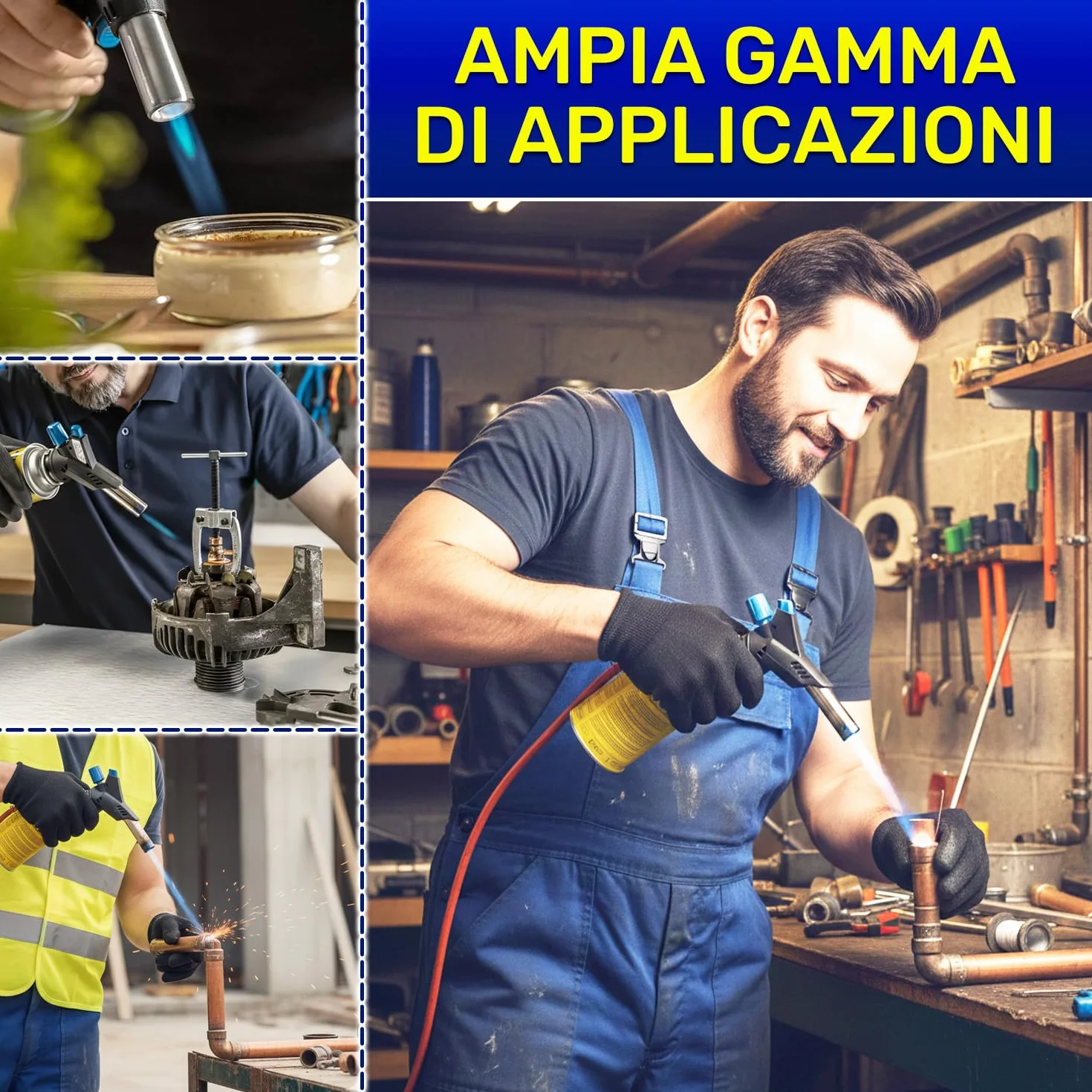 Cannello a Gas Portatile Professionale 1,0 kW 1300°C con Accensione Piezoelettrica e Attacco Tipo TWIST - Bruciatore a Gas Butano Adatto per Saldatura e Come Cannello da Cucina - MONTERAL