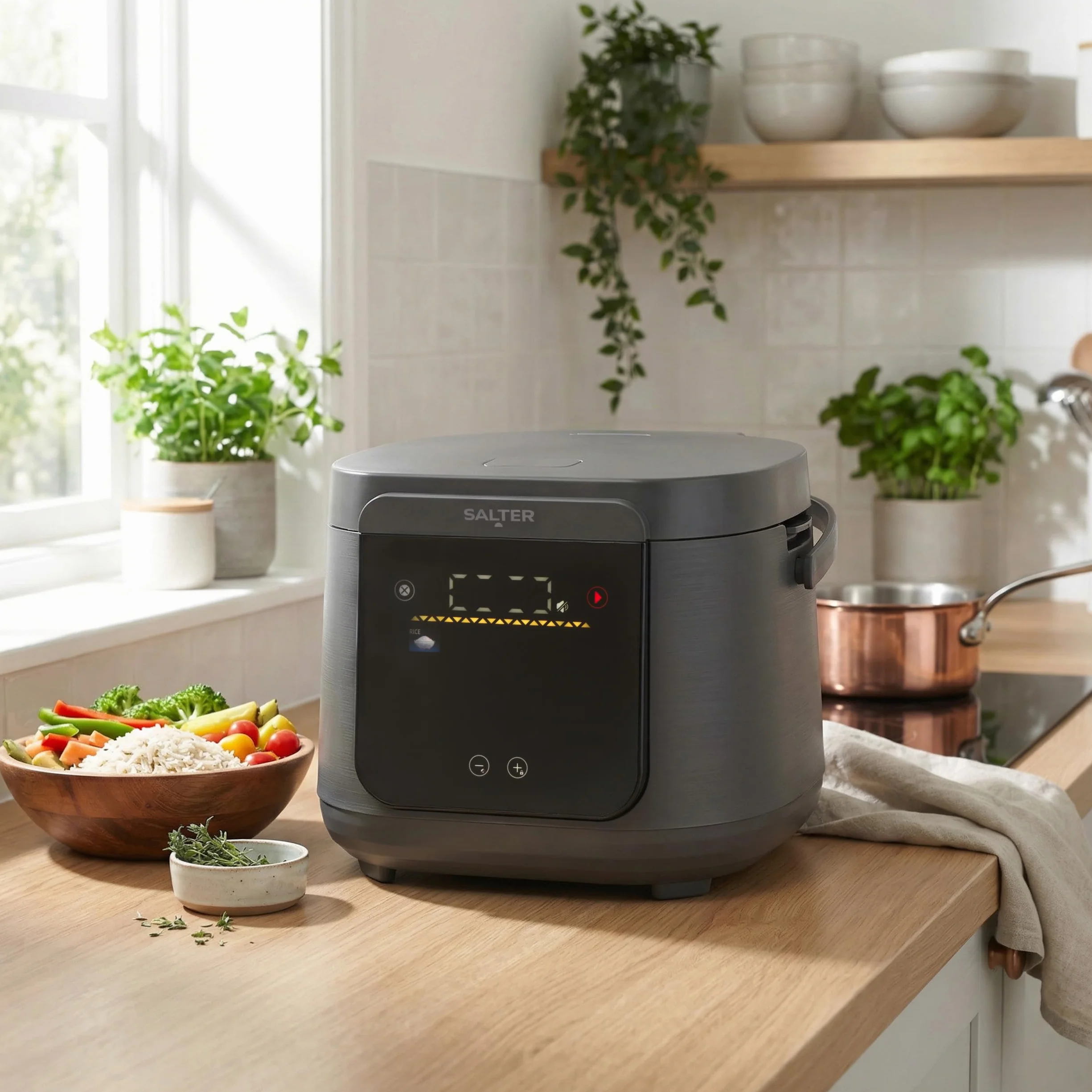 Salter Multicooker 5 Litri - 20 Programmi Preimpostati e Mantieni Caldo per 12 Ore, Rivestimento Antiaderente Senza PFAS, Coperchio Interno Rimovibile e Valvola di Vapore, 860W