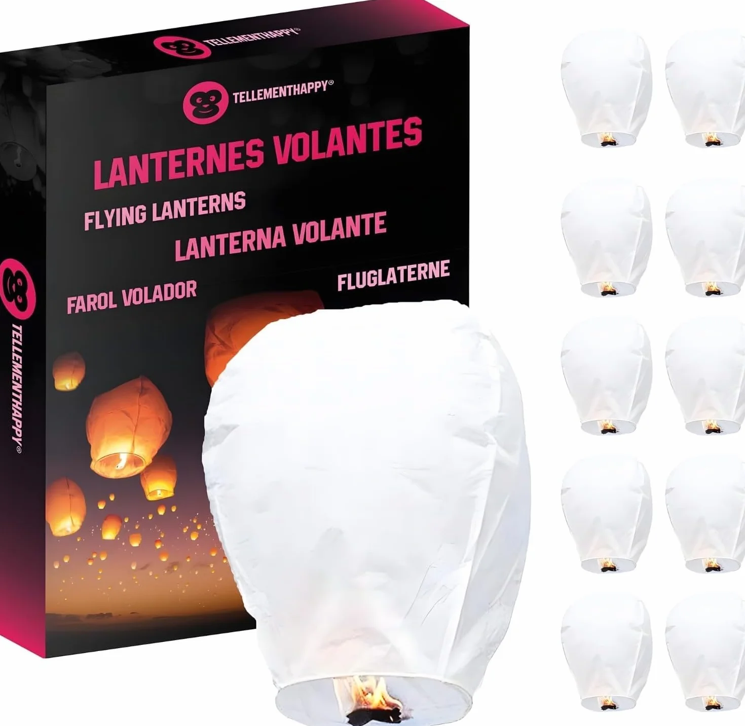 Lanterne Cinesi Volanti Giganti 90x60cm, 100% Biodegradabili Carta di Riso, Sky Lanterns Bianche - 10 Pezzi