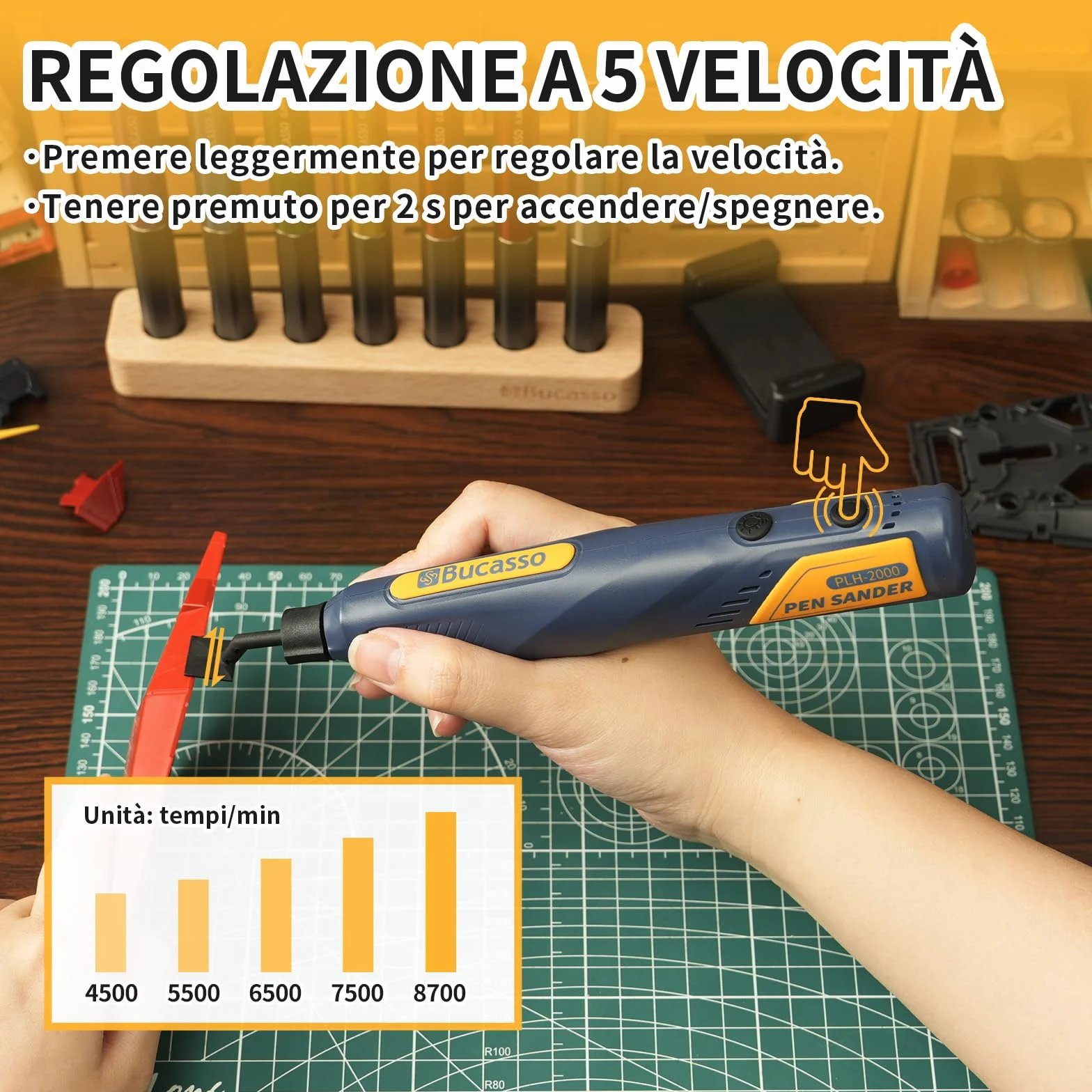 Levigatrice a Penna Senza Fili 5 Velocità Ricarica USB Luce LED Multiuso per Levigatura Lucidatura Finitura