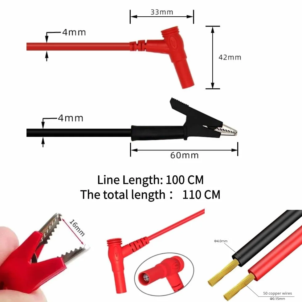 RUNCCI-YUN 2 PCS Puntali Tester per Multimetro, Spina a banana, Pinze a Coccodrillo, Sonda di Prova
