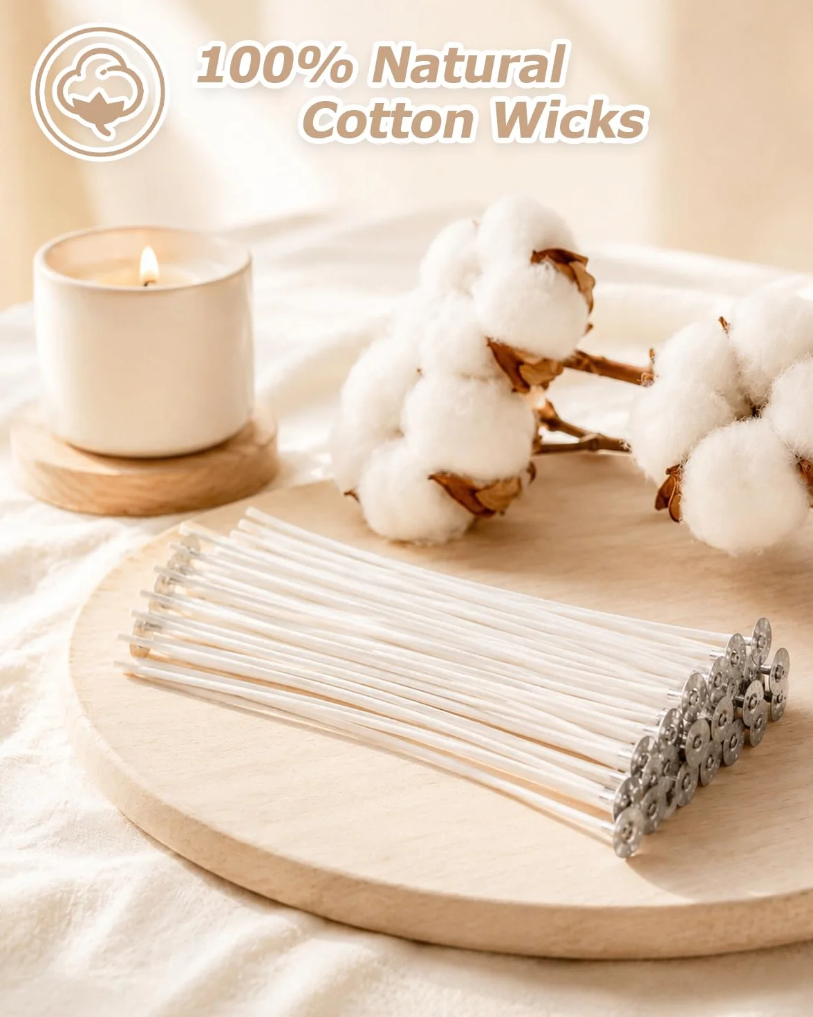 VABNEER Stoppini per Candele, 100 Pezzi Stoppini di Naturali Candela, Stoppino in Cotone Naturale per Fabbricazione di Candele Candela Fai da Te (10cm)