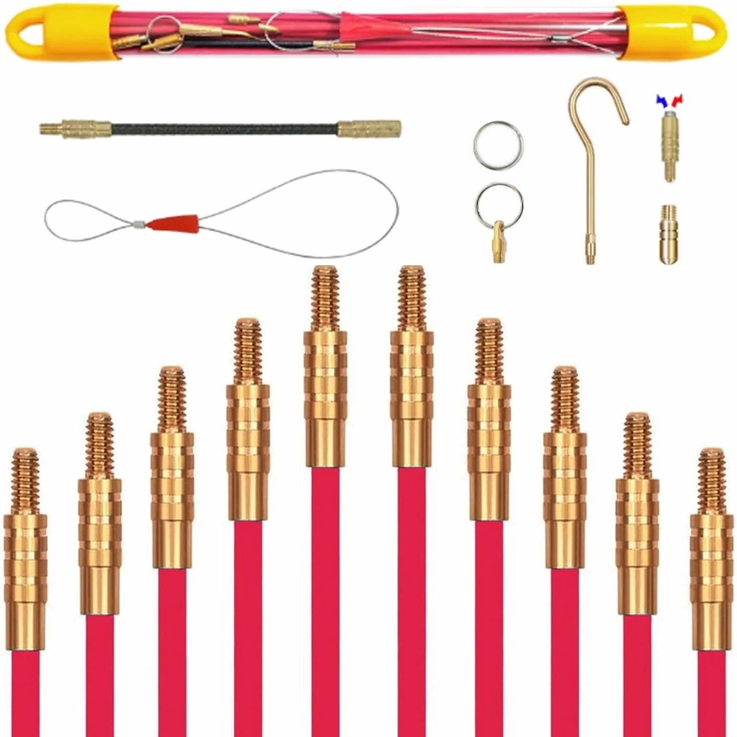 Sonda Passacavi Professionale,4MM 33CM 10 Aste di Sonda Elettricista per Guaine Vuote, TOOSOAR Flessibili Dispositivo di Trazione per Cavi, Rosso