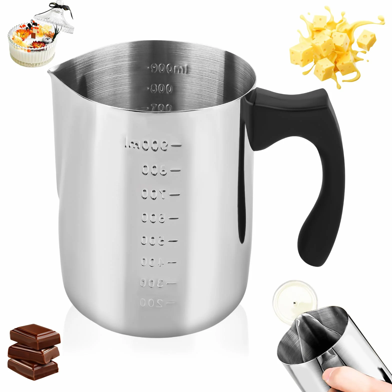 KILDOWS Pentola Sciogliere Cera 1000 ml per candela e Sapone, Kit per Fai Da Te candela, per Fare candela, Melting Pot, Fornelletto con Cucchiaio e Manico