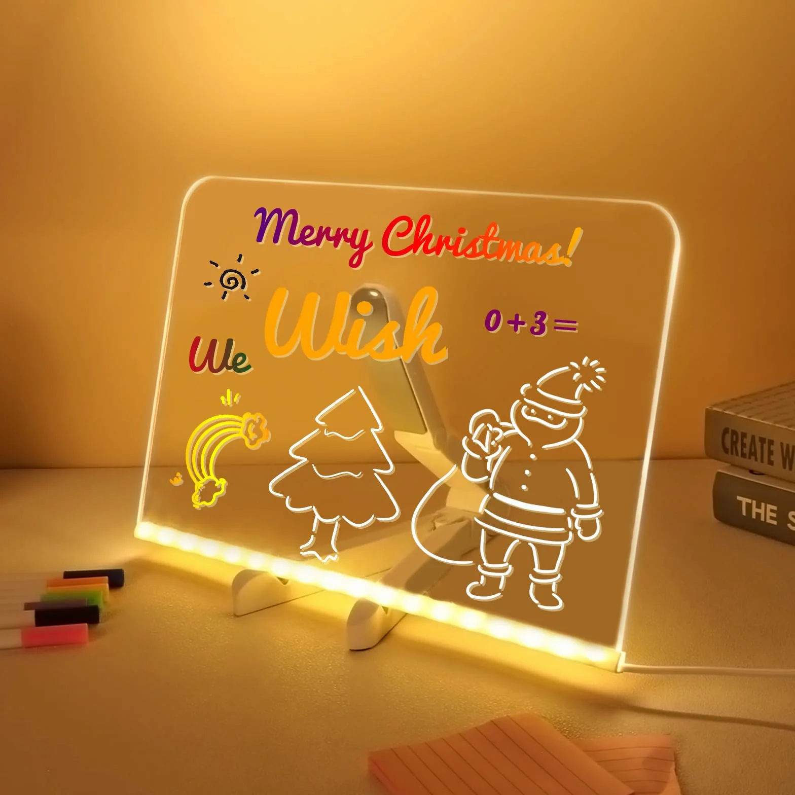 Lavagnetta LED con 7 Penne Colorate, Lavagna Magica che si Illumina con Luce, Lavagna in Acrilico, Bacheca per Messaggi con Panno e Supporto per Ufficio, Scuola, Casa (30x20cm/11.81x7.87in)