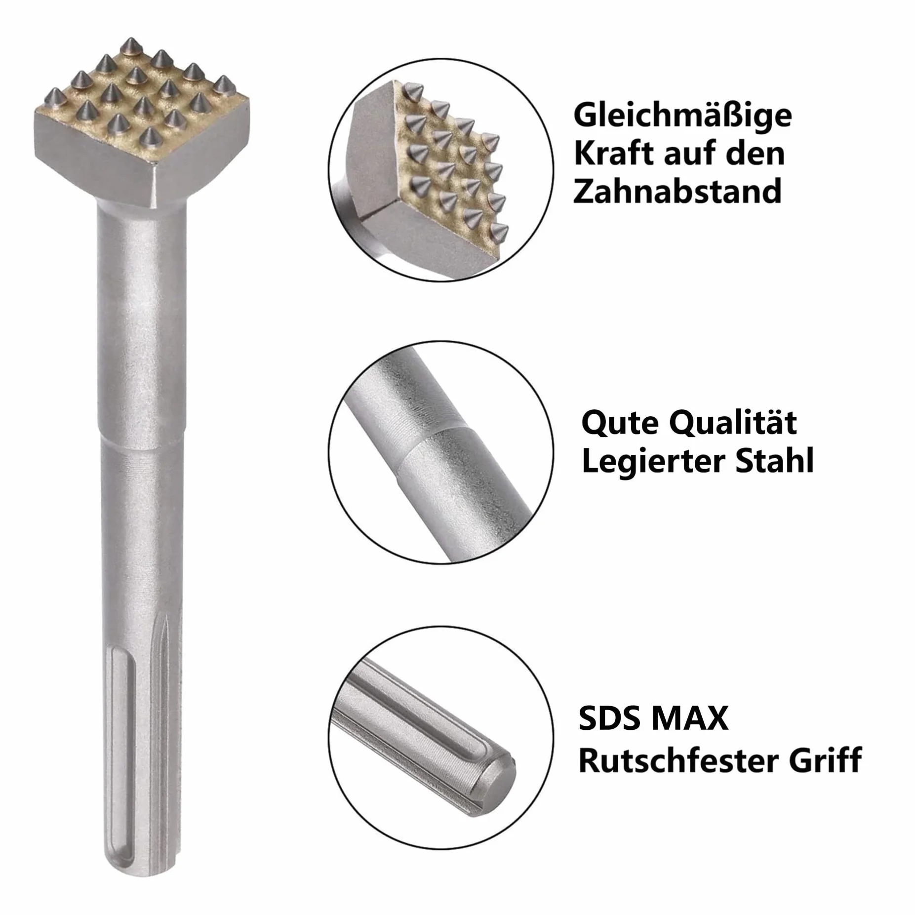 SDS MAX Scalpello per piastrelle, 216 mm, 16 denti, in metallo duro, raschietto per cemento, ardesia, ponte, muri, piastrelle in ceramica