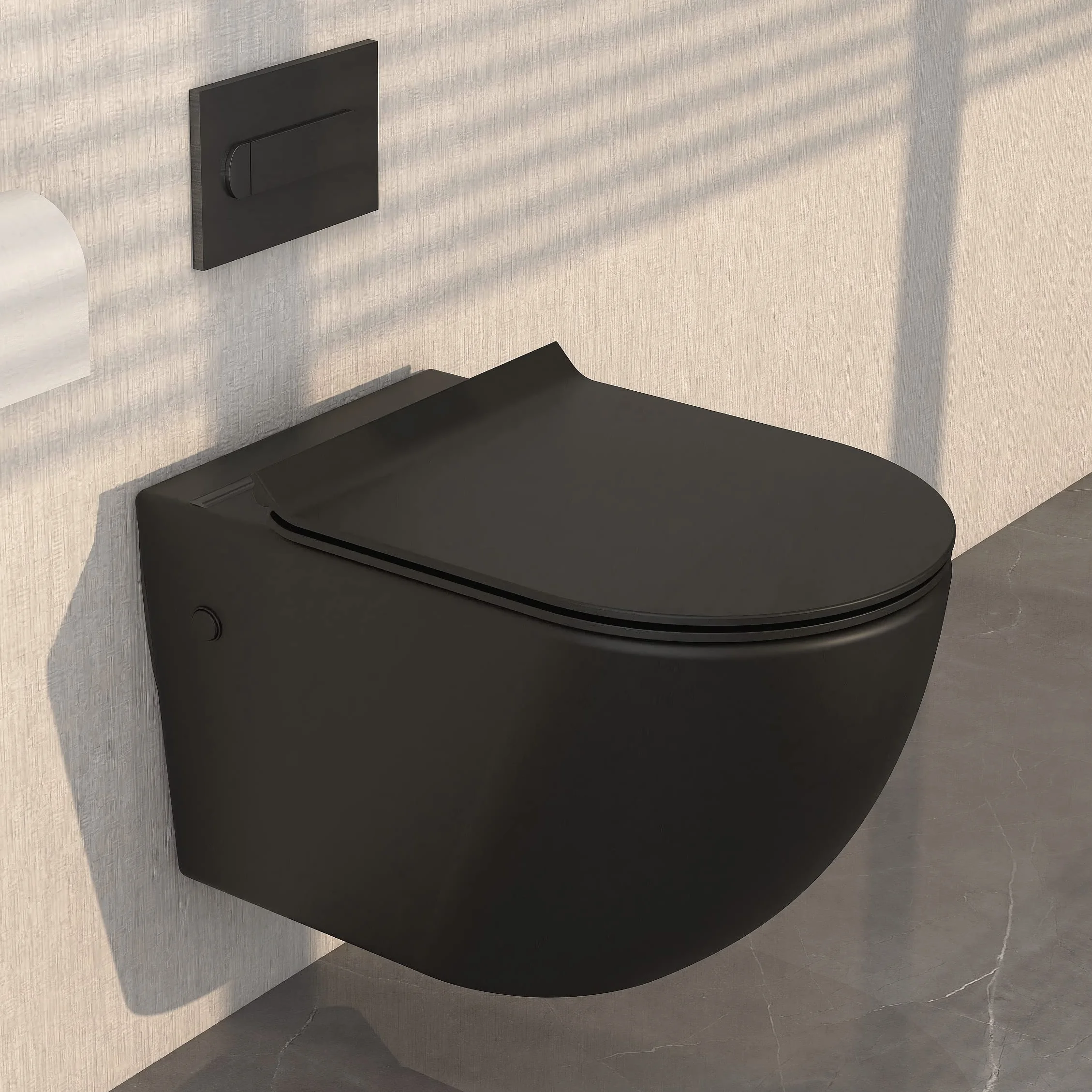 MEJE Wc autoportante con rivestimento nano senza telaio Wc sospeso in ceramica nera
