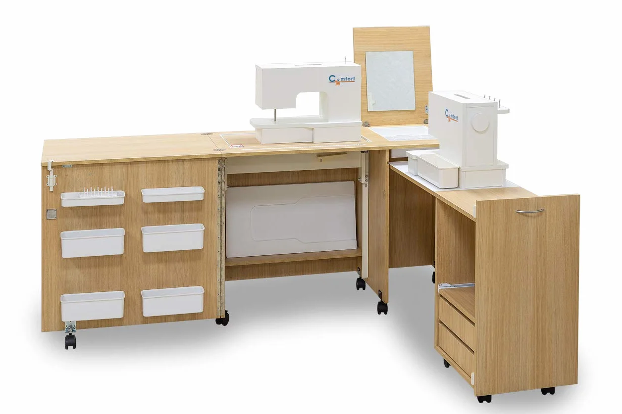 Comfort 3 | Mobiletto per Macchina da Cucire | (Lakeland Acacia Light, L (Air-Lift 10 to 15 kg))