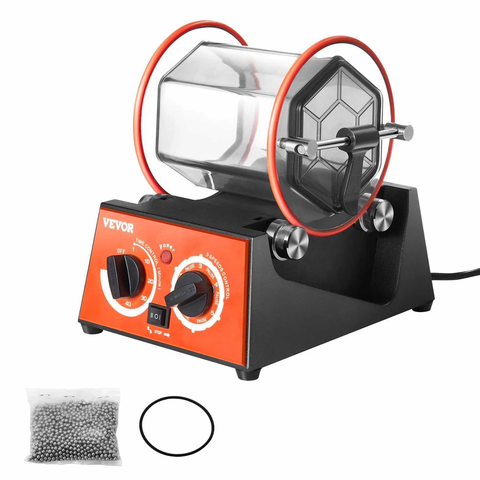 VEVOR Lucidatrice per Gioielli Metalli 3kg 230V 45W 5 Velocità Regolabile Buratto Rotativo da Banco