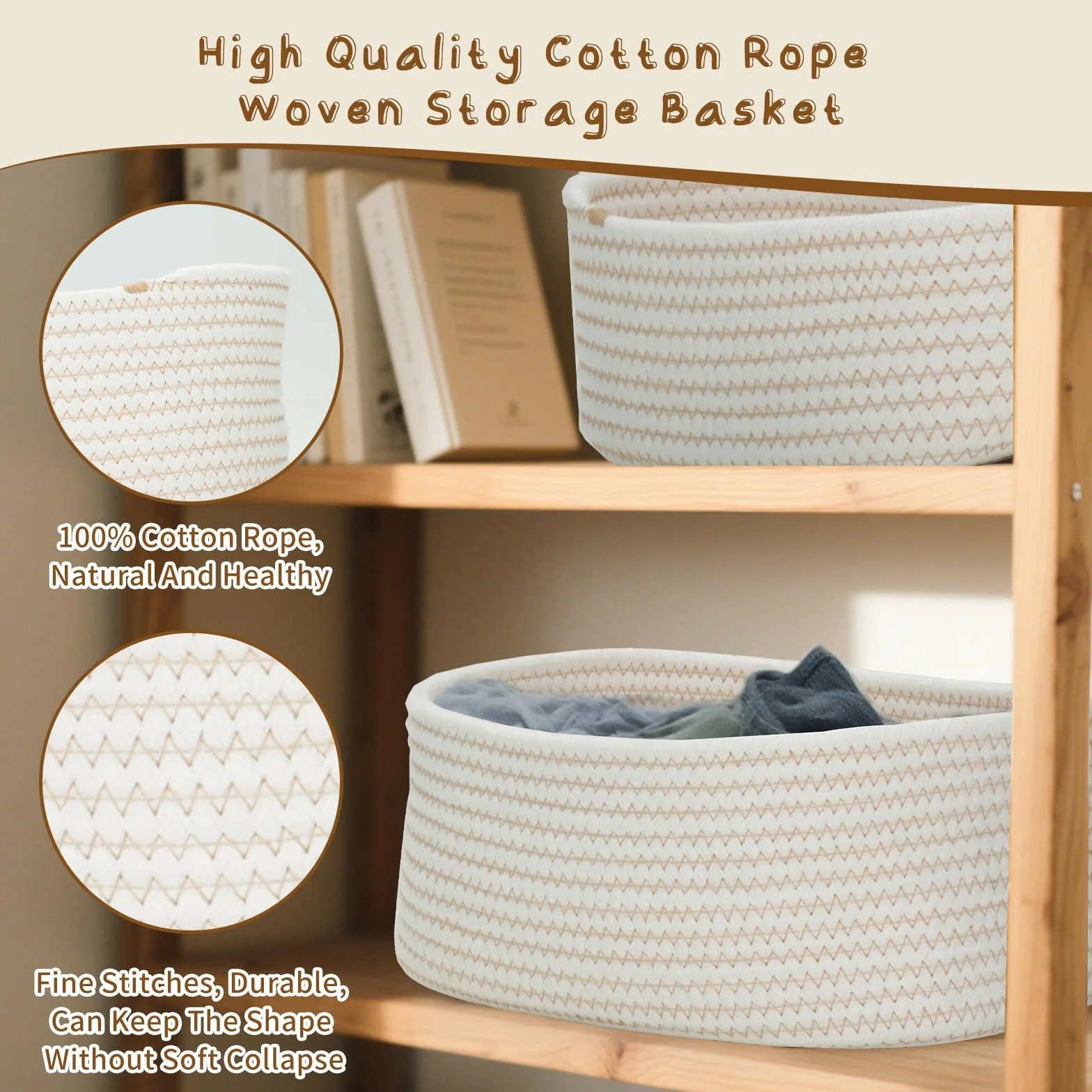 Cozary Cestini Portaoggetti Intrecciato Impilabile Scatola Immagazzinaggio Corda Cotone Organizer 3 Pezzi